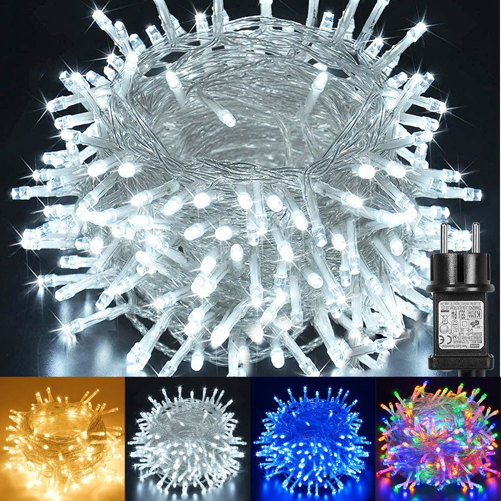 SERBASIC Lichterkette 20-100M LED-Lichterkette mit Stecker, Timer, 8 Modi, 31V DC, für Innen Außen, Garten, Hochzeit, Party, Weihnachtsbaum