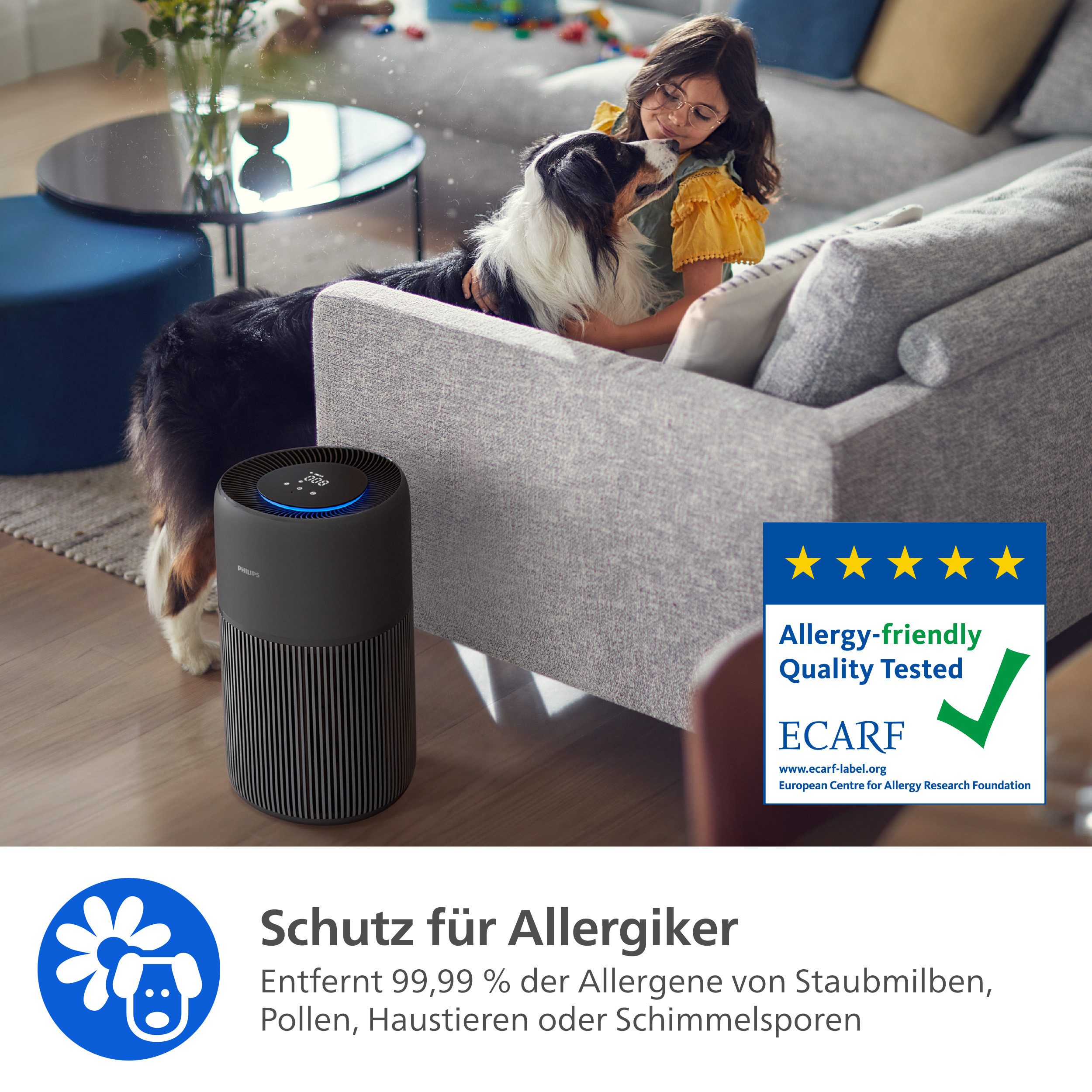 Philips Luftreiniger PureProctect Quiet 2200 Series, Luftreinigungsrate 420 m³/h, für 109 m² Räume, 3-Schichten-HEPA-Filtersystem, mit App Verbindung, leise – Bild 4 von 5
