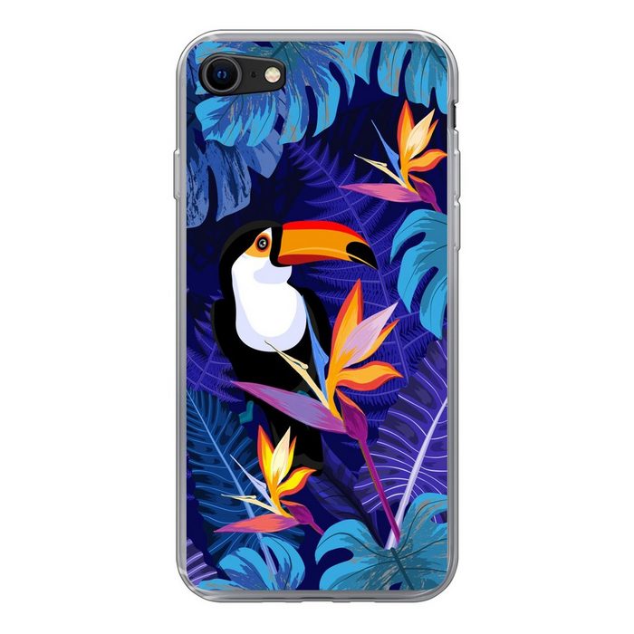 MuchoWow Handyhülle Dschungel - Tukan - Blumen - Pflanzen - Kinder - Lila - Tiere Handyhülle Apple iPhone SE (2022) Handy Case Silikon Bumper Case