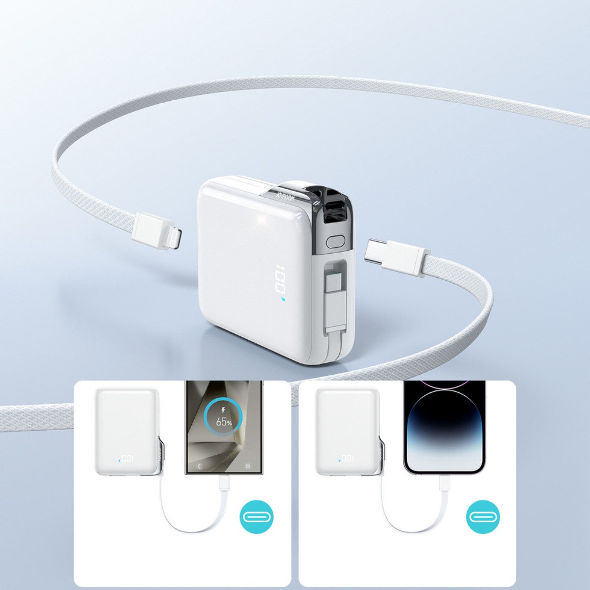 JOYROOM JR-PBF27 Pro Powerbank Powerbank mit 30W Schnellladefunktion 10000 mAh (5, 9, 10, 12 V), Powerbank mit integrierten Kabeln und 30W Schnellladen