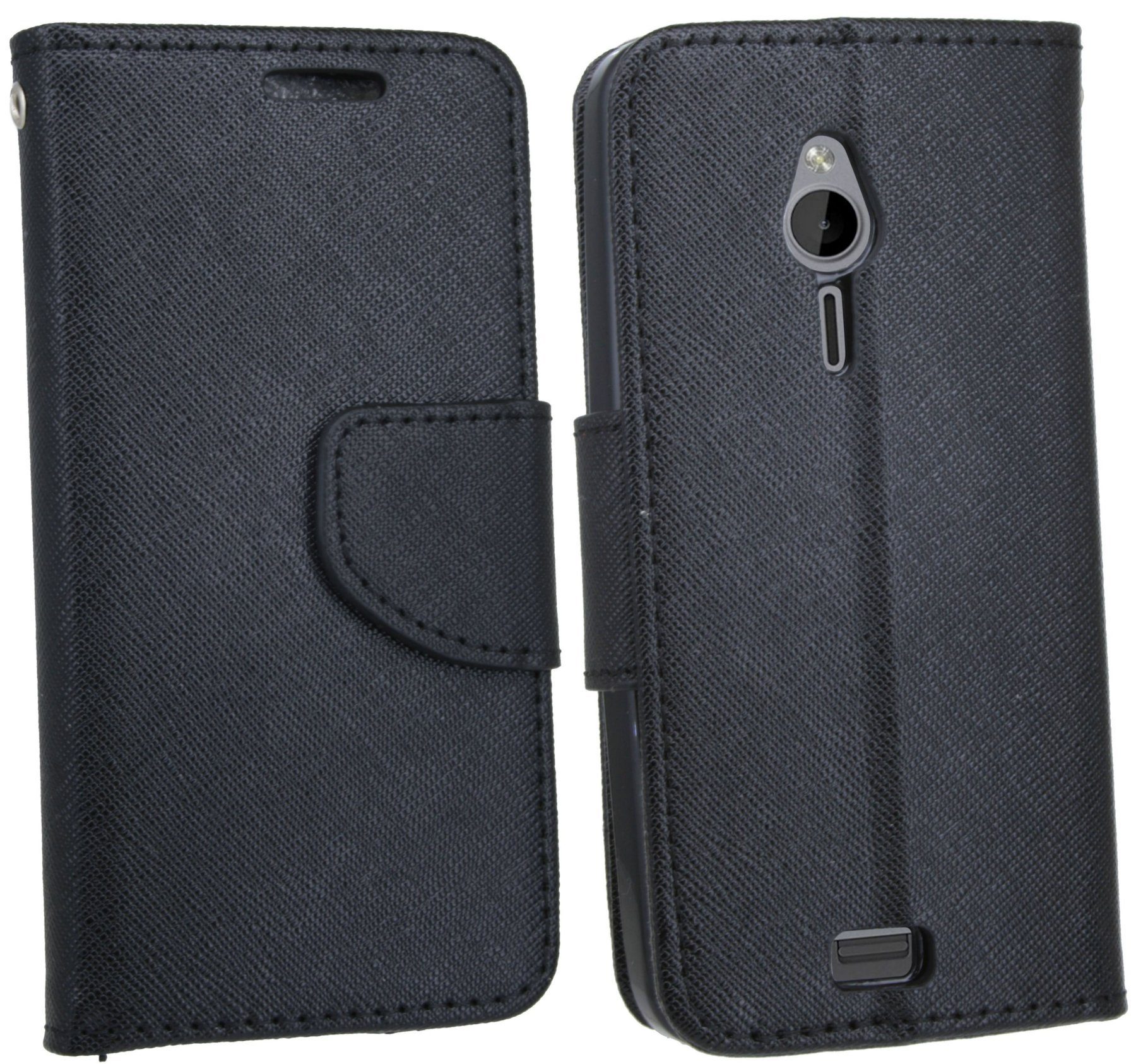 cofi1453 Smartphone-Hülle Elegante Buch-Tasche Hülle für das NOKIA 230 Schwarz Leder Optik