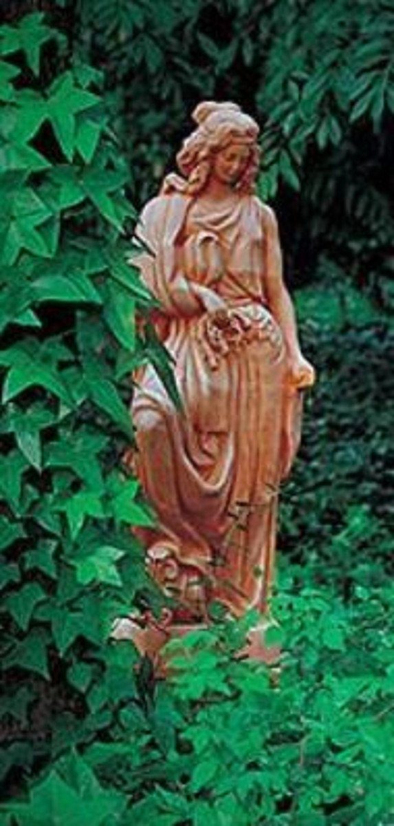 Casa Padrino Skulptur Luxus Jugendstil Deko Skulptur Dame Beige H. 135 cm - Prunkvolle Keramik Statue - Handgefertigte Deko Figur - Garten & Terrassen Deko Accessoires