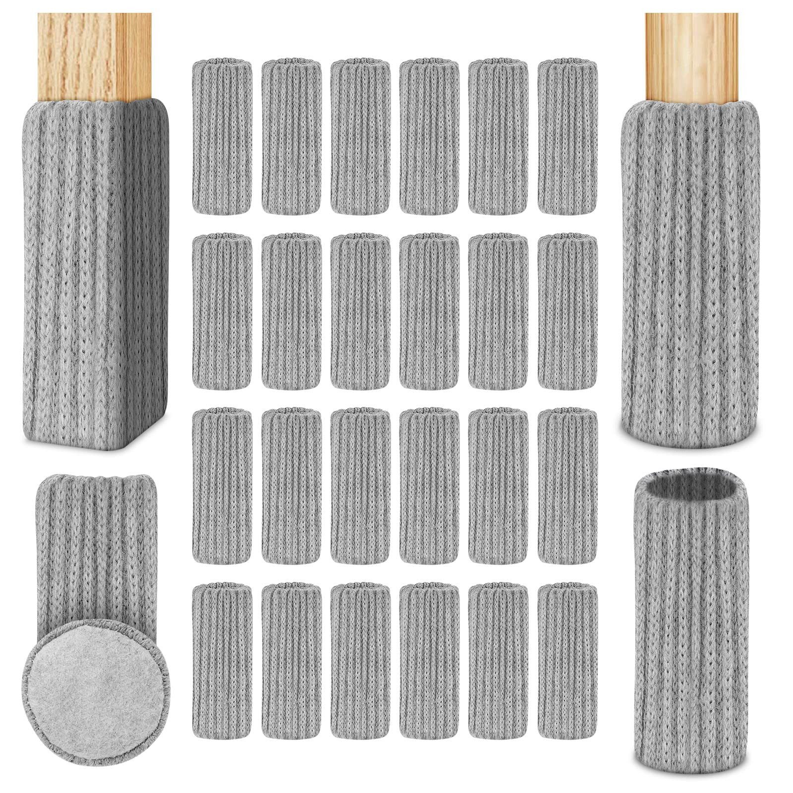 FOUORTUNATE-BEE Stuhlhusse 24 Stück Elastisch Möbelsocken Gestrickte Filz Stuhlbeinkappen, Dicke Unterseite, Antirutsch Pads für Möbel, Tisch, Bodenschutz
