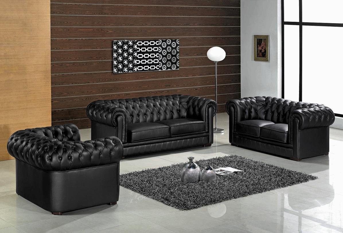 JVmoebel Sofa Sofa Sessel, Sofa Set Schwarz Sitzer Made Möbel Couch Sofa Polster Chesterfield Europe in