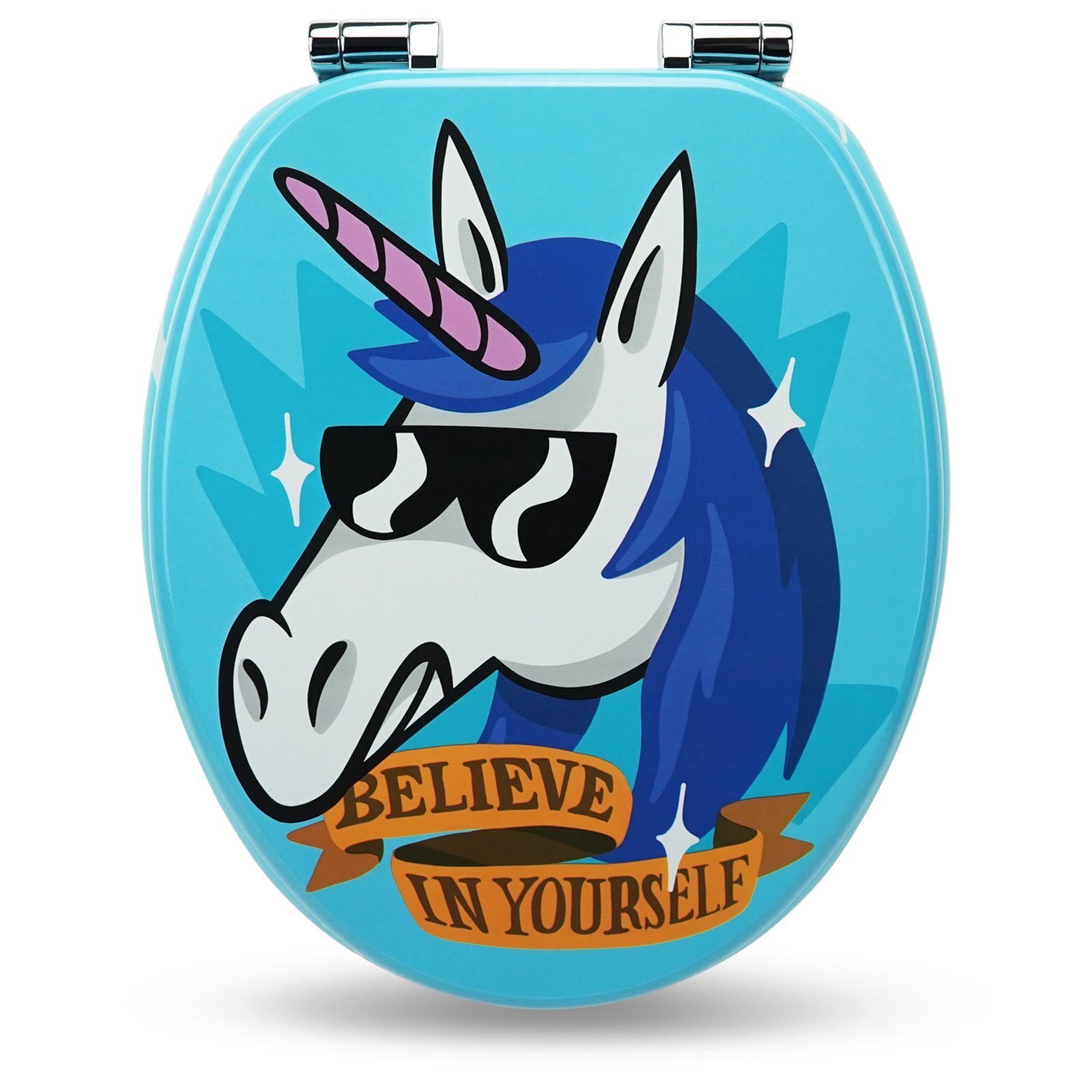 Sanfino WC-Sitz "Funky Unicorn“ Premium Toilettendeckel mit Absenkautomatik aus Holz, mit schönem Motiv, hohem Sitzkomfort, einfache Montage