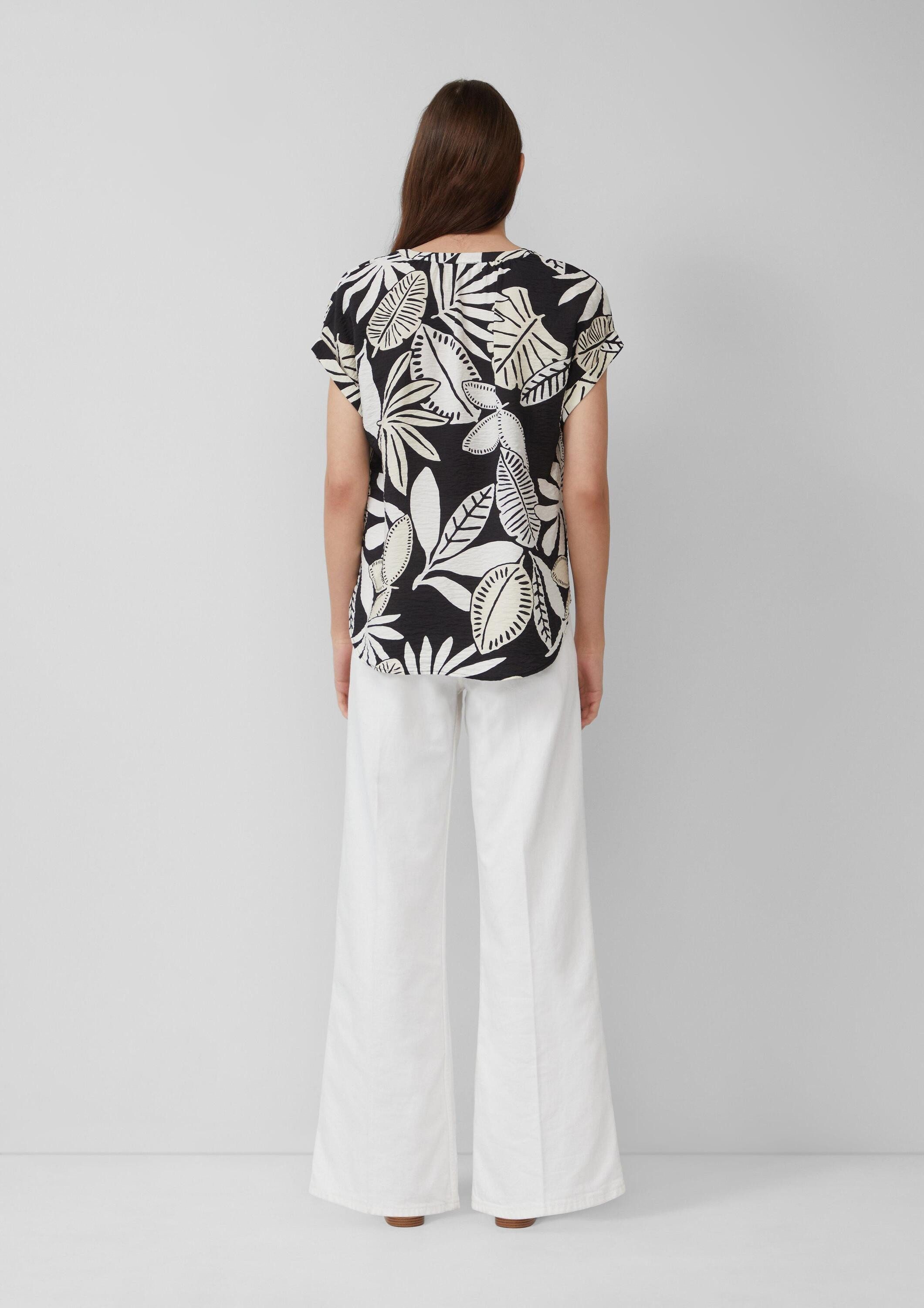 s.Oliver Kurzarmbluse Bluse Strukturierte Bluse mit Raff-Details