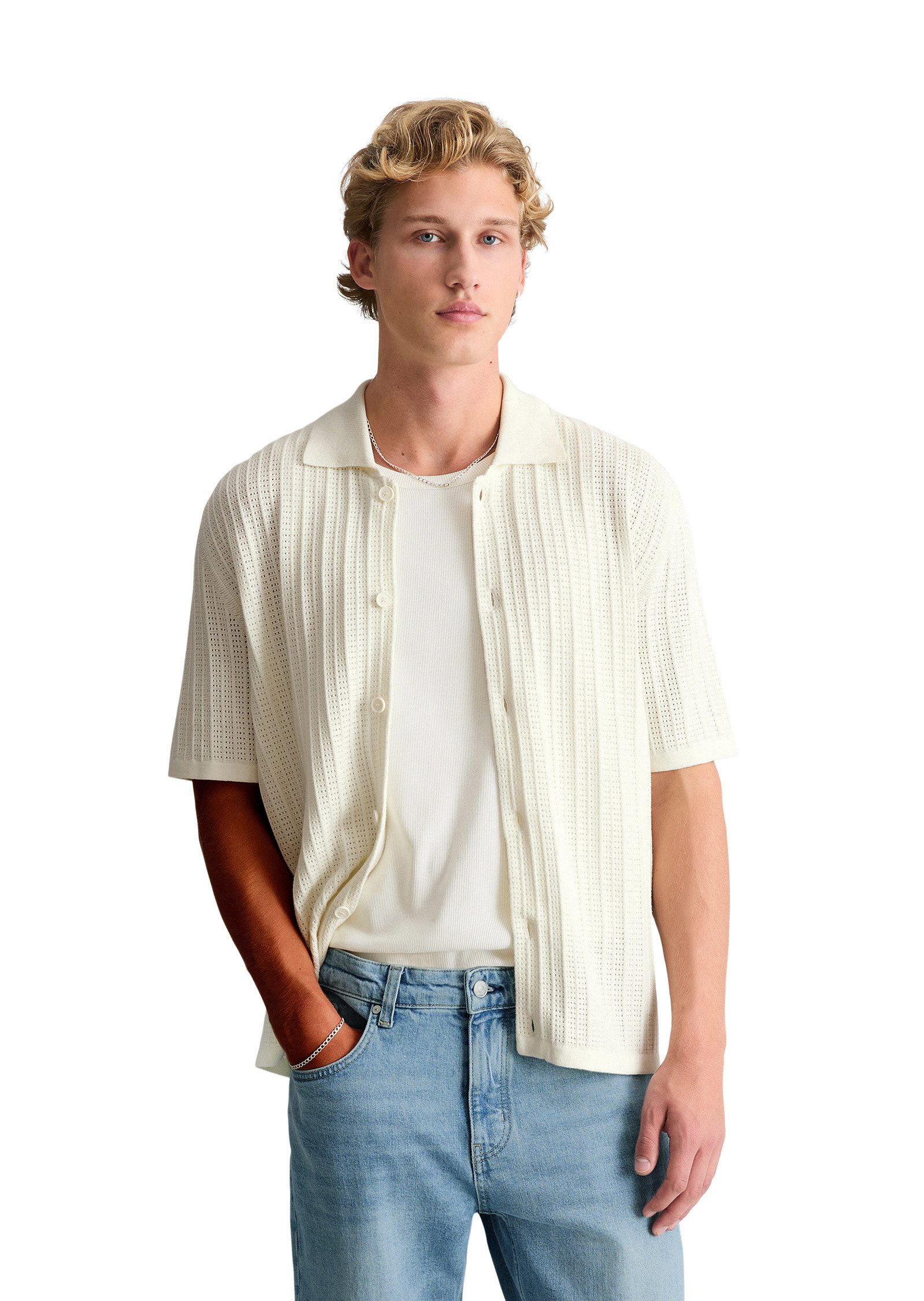 Marc O'Polo DENIM Kurzarmhemd mit Lochstruktur