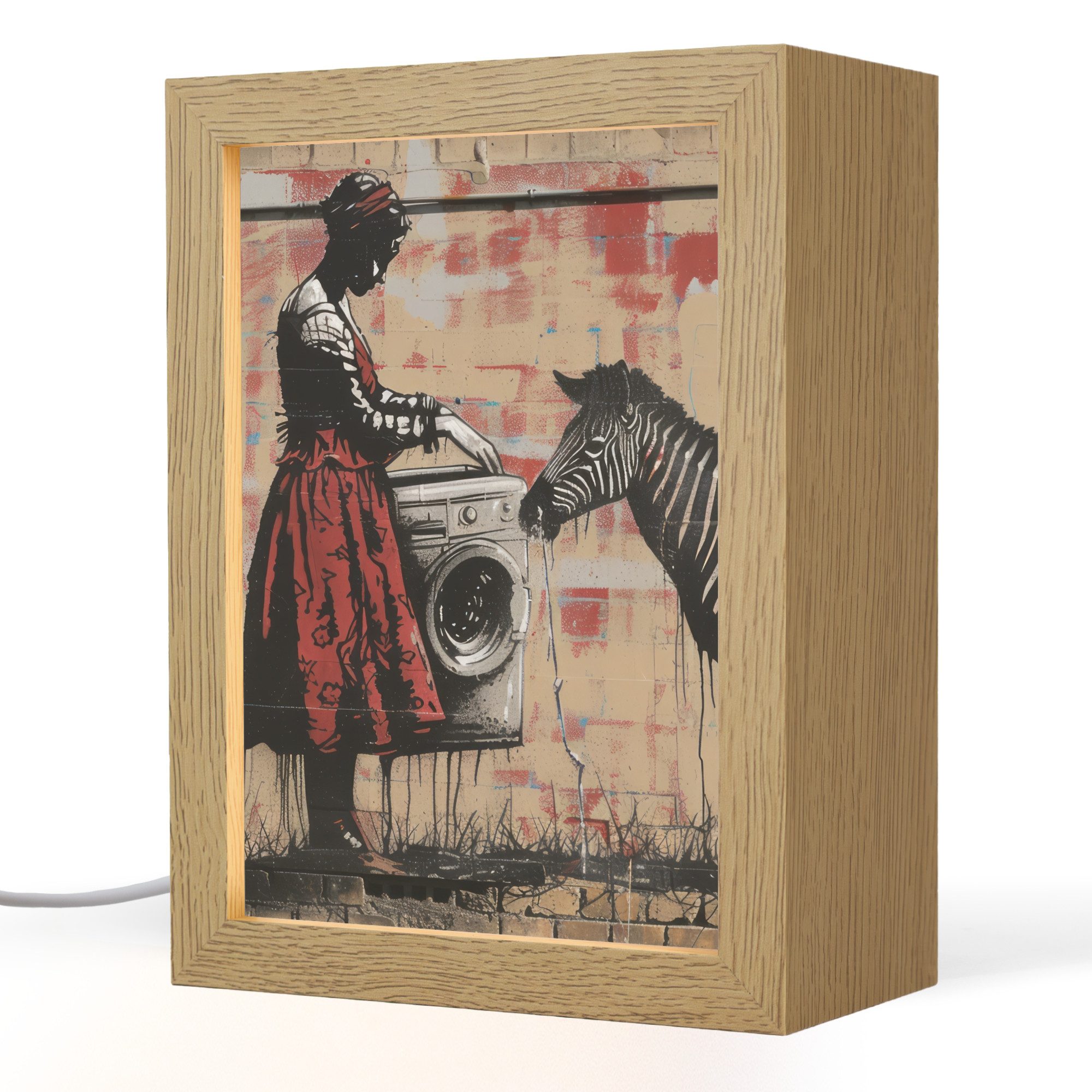 OnlyWow Tischleuchte Straßenkunst - Zebra - Frau - Tiere - Graffiti - Banksy-Stil, Dimmbar, Farbwechsel, LED, Warmweiß, Kaltweiß, Neutralweiß Einstellbar, Tischlampe, Schreibtischlampe, Desk, Dimmbar, mit Kabel, LED