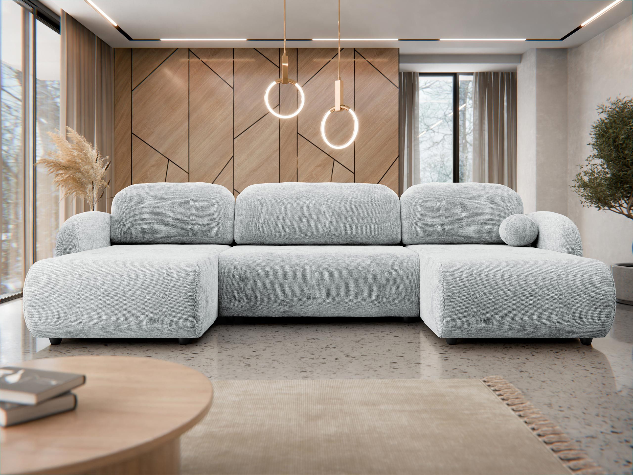 MIRJAN24 Wohnlandschaft Dream U, mit Bettkasten und Schlaffunktion, 318x160x88 cm, rund Dekokissen