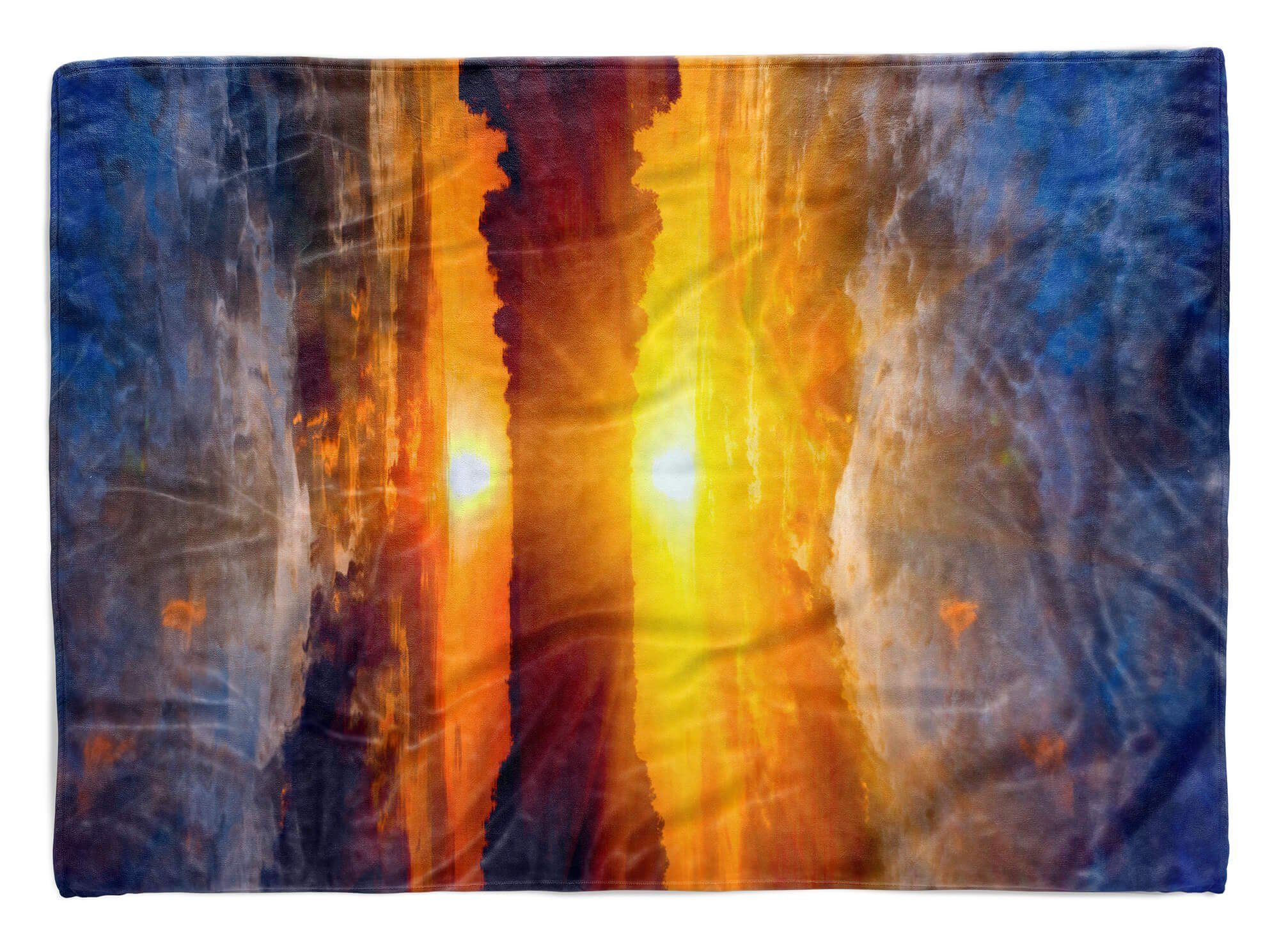 Sinus Art Handtücher See Handtuch Fotomotiv Handtuch (1-St), Baumwolle-Polyester-Mix Strandhandtuch mit Kuscheldecke Sonnenuntergang, Berge Saunatuch