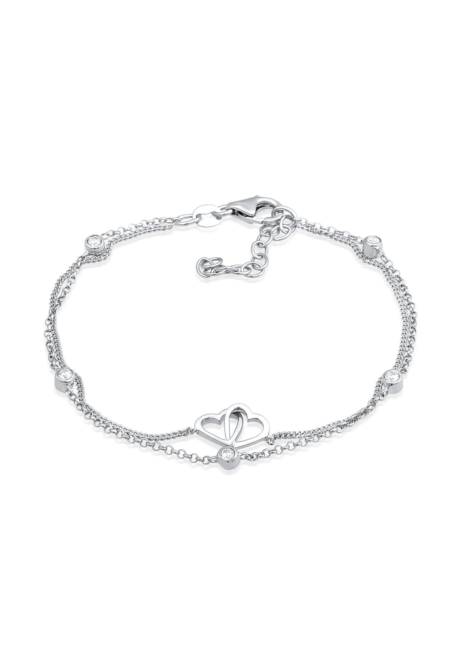 Layerkette 925 Elli Herz Herz Zirkonia Armband Romantische Silber,