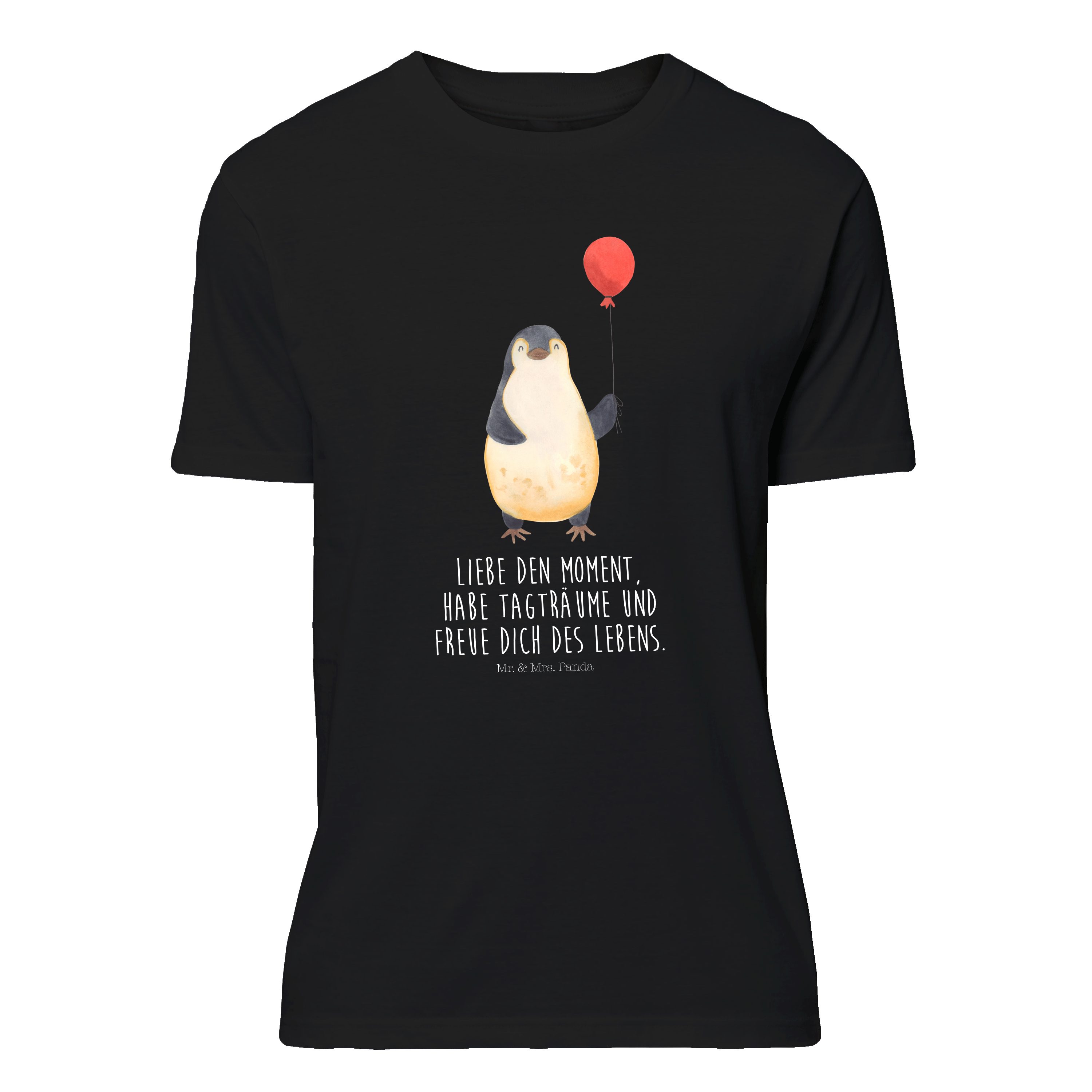 Mr. & Mrs. Panda T-Shirt Pinguin Luftballon - Schwarz - Geschenk, Lustiges T-Shirt, Jubiläum, (1-tlg)