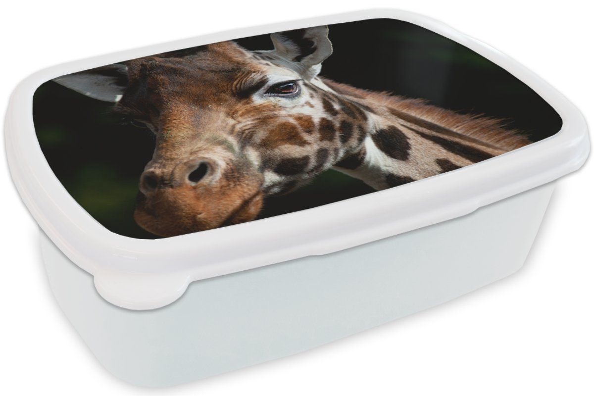 MuchoWow Lunchbox Giraffe Brotbox - und Jungs Brotdose, Kunststoff, für Erwachsene, Leicht für - (2-tlg), weiß und Kinder Mädchen Schwarz