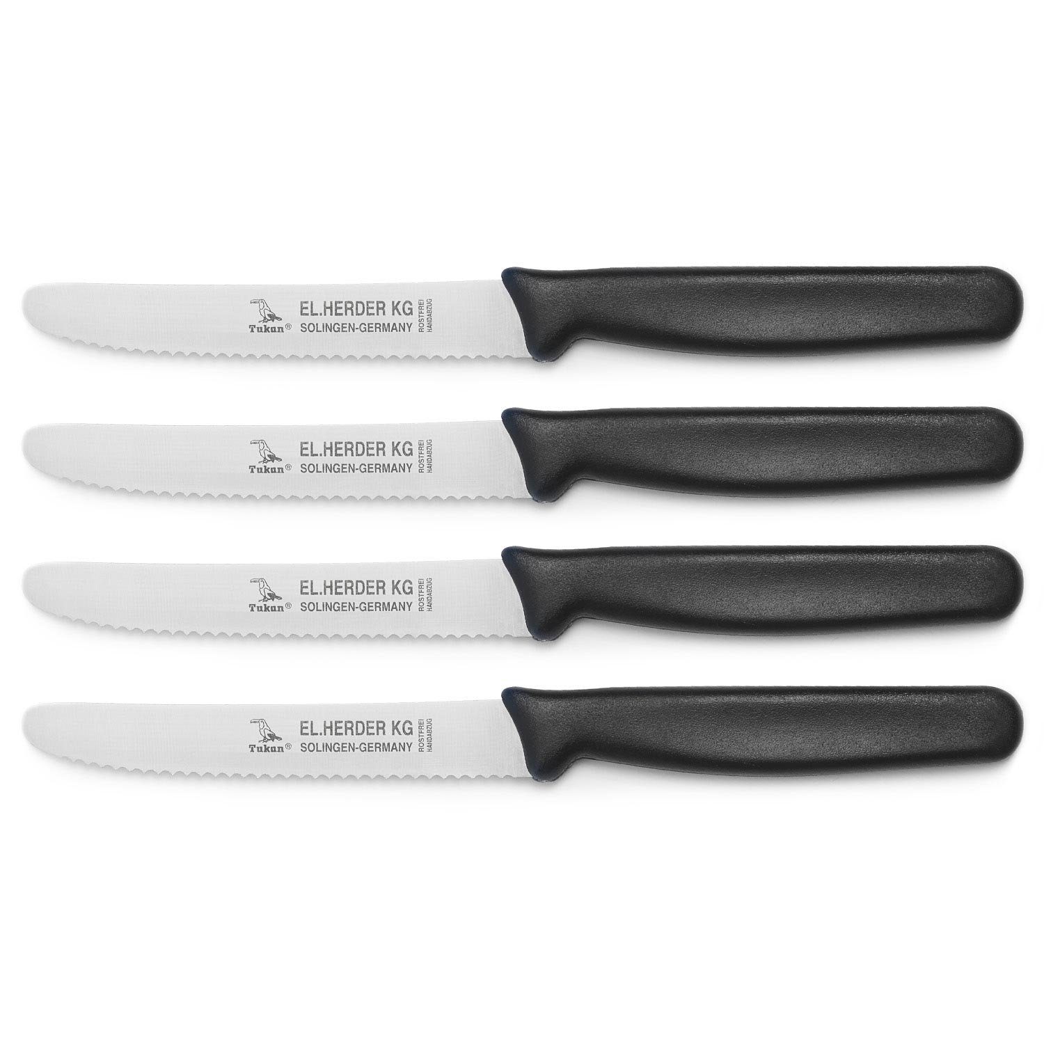Landshop24 Brötchenmesser Brotmesser Tomatenmesser Tafelmesser 4er Set schwarz, Edelstahl (Spezialstahl 1.4116) konisch geschliffen