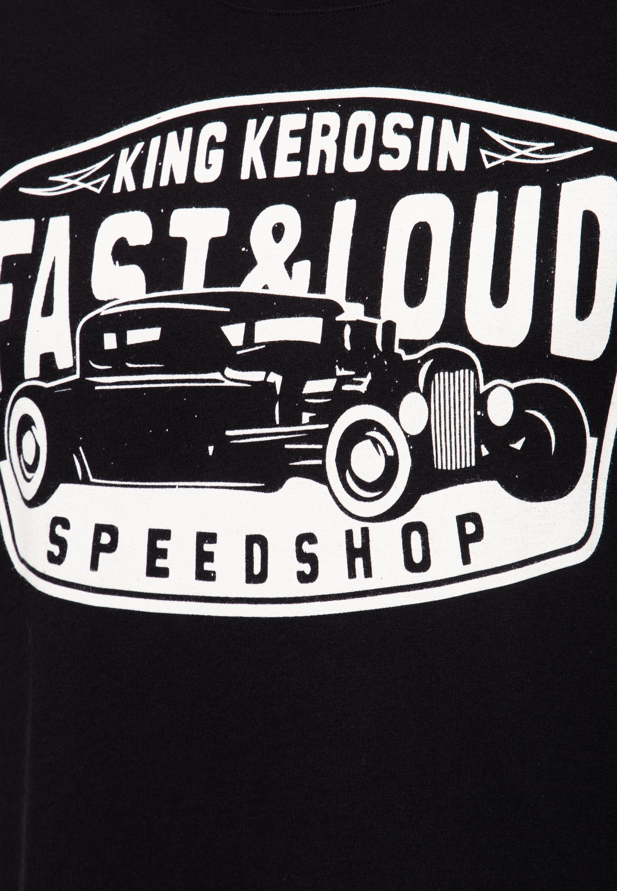 & Vintage im Print-Shirt Fast (1-tlg) Stil schwarz Rod KingKerosin Hot Loud