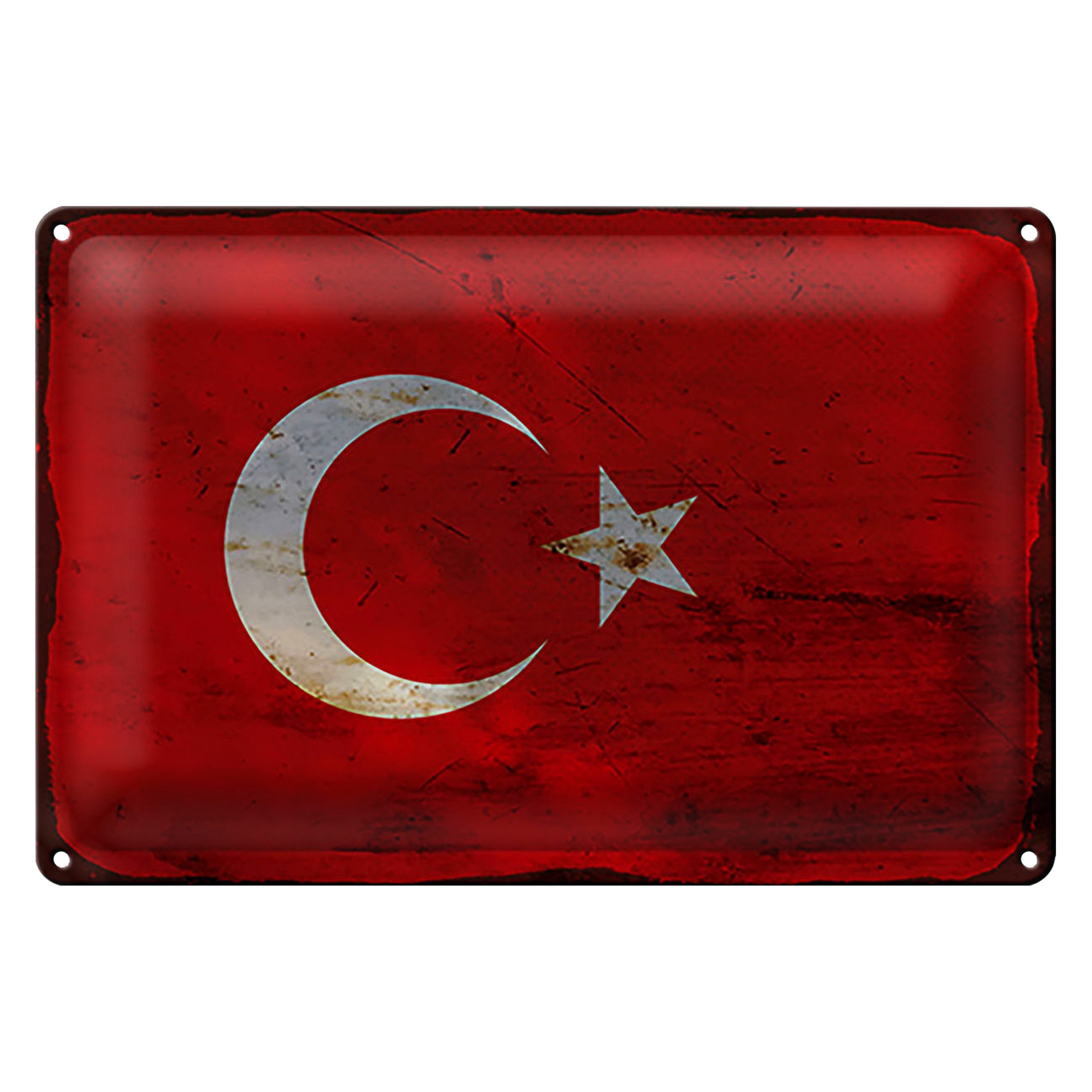 Roomando Metallschild Blechschild Flagge Türkei 30x20cm Flag of Turkey Rost