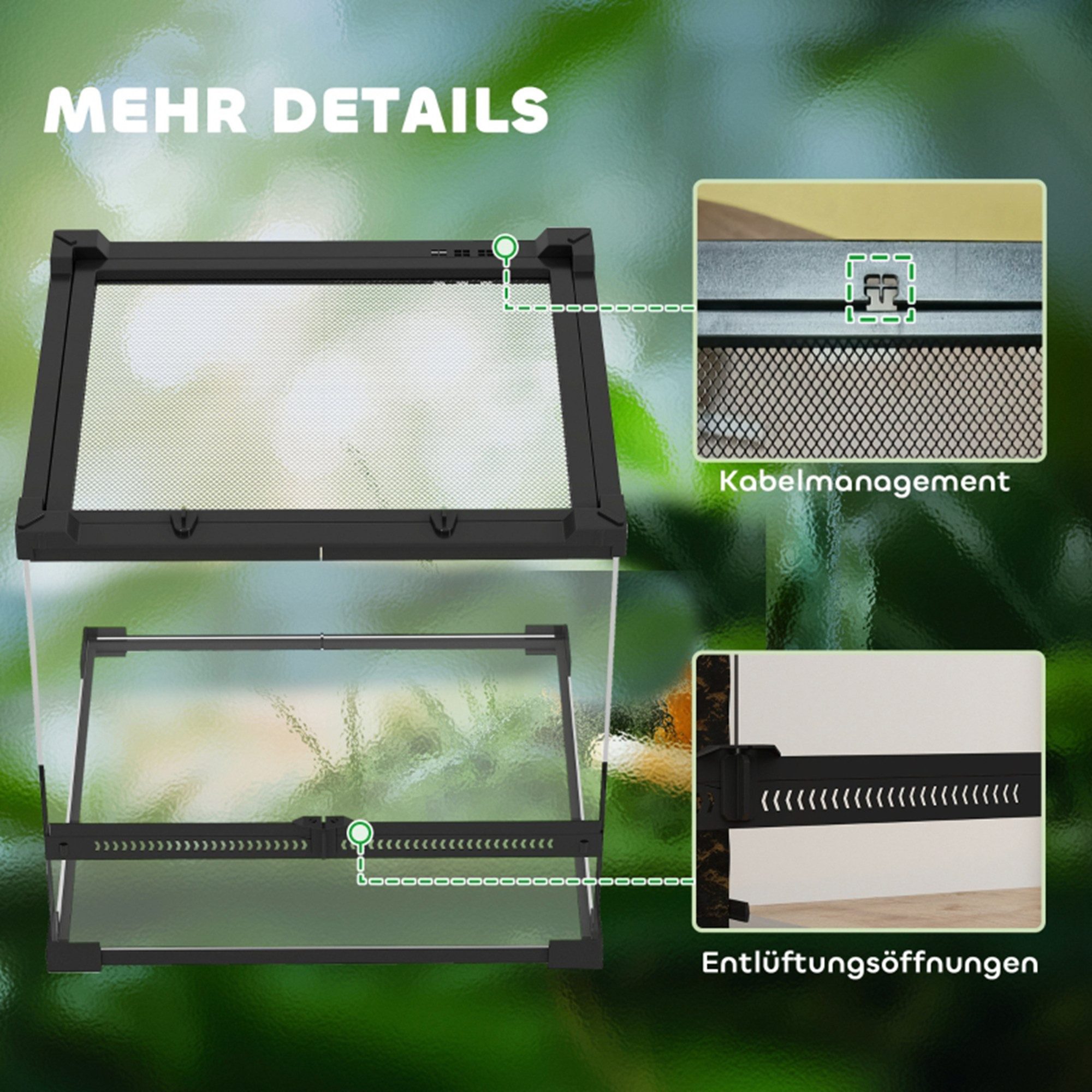 MC Star Terrarium Glas-Terrarium für Reptilien, erhöhter & wasserdichter Boden