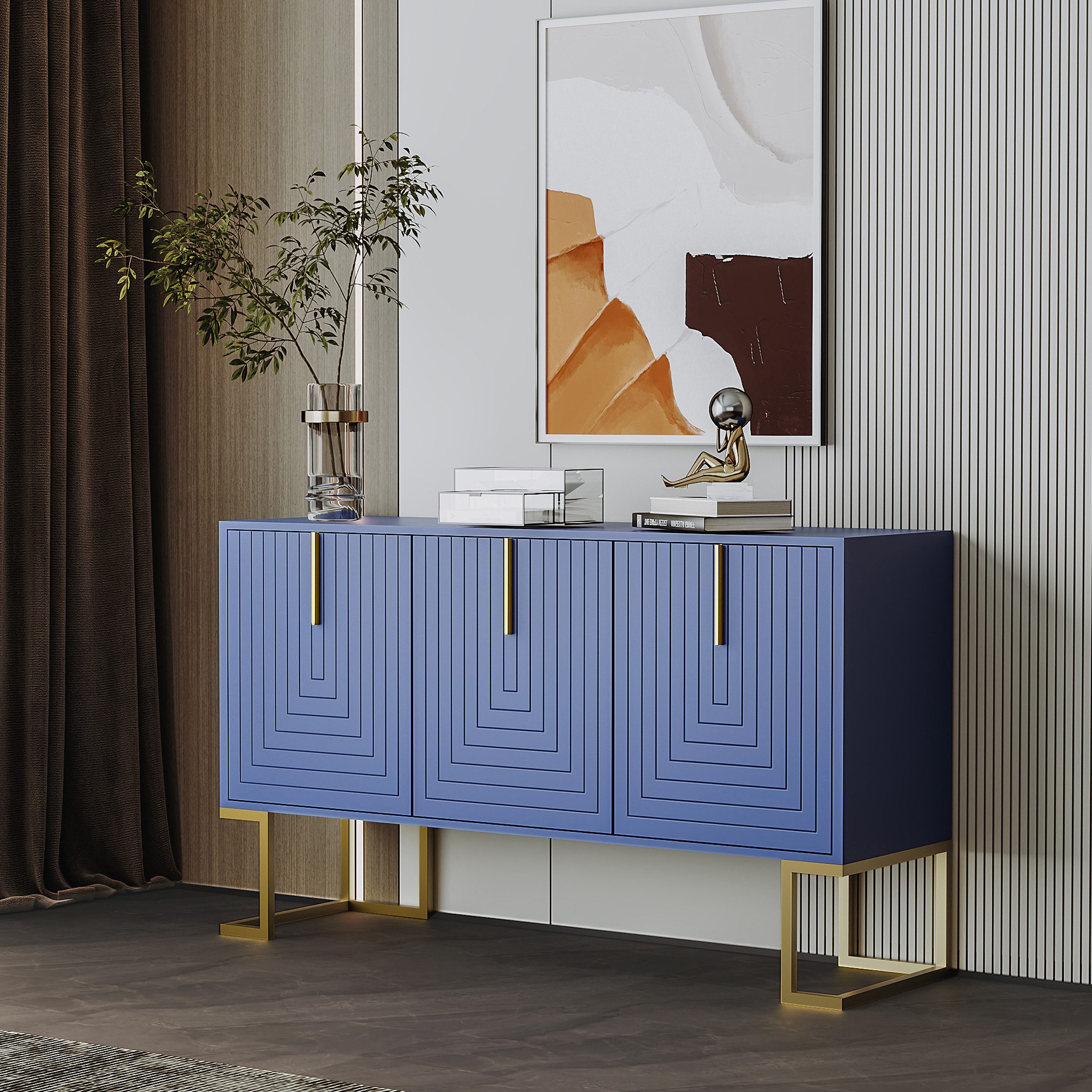 Odikalo Sideboard Modernes Sideboard mit verstellbaren Regalen,U-förmigen Schranktüren