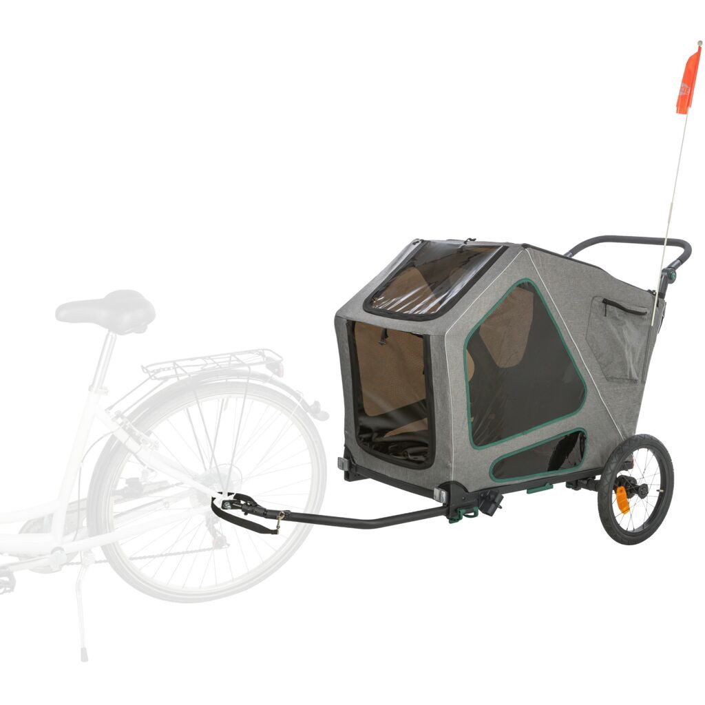 TRIXIE Fahrradhundeanhänger Fahrradanhänger für große Hunde, mit Federung - grau/salbei - 55,5 × 7