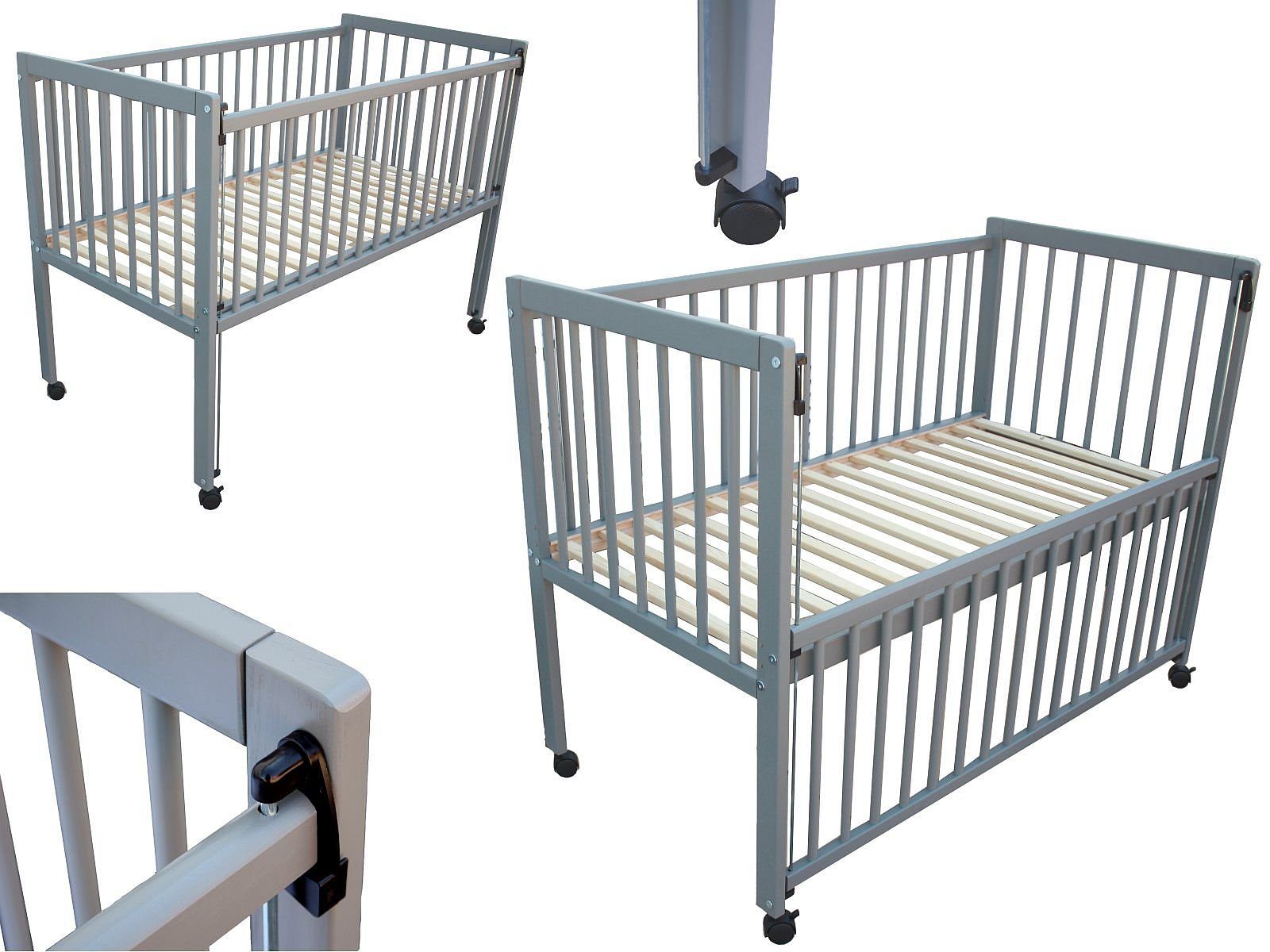 Beistellbett Kinderbett / Beistellbett / Babybett 2in1 120x60cm grau