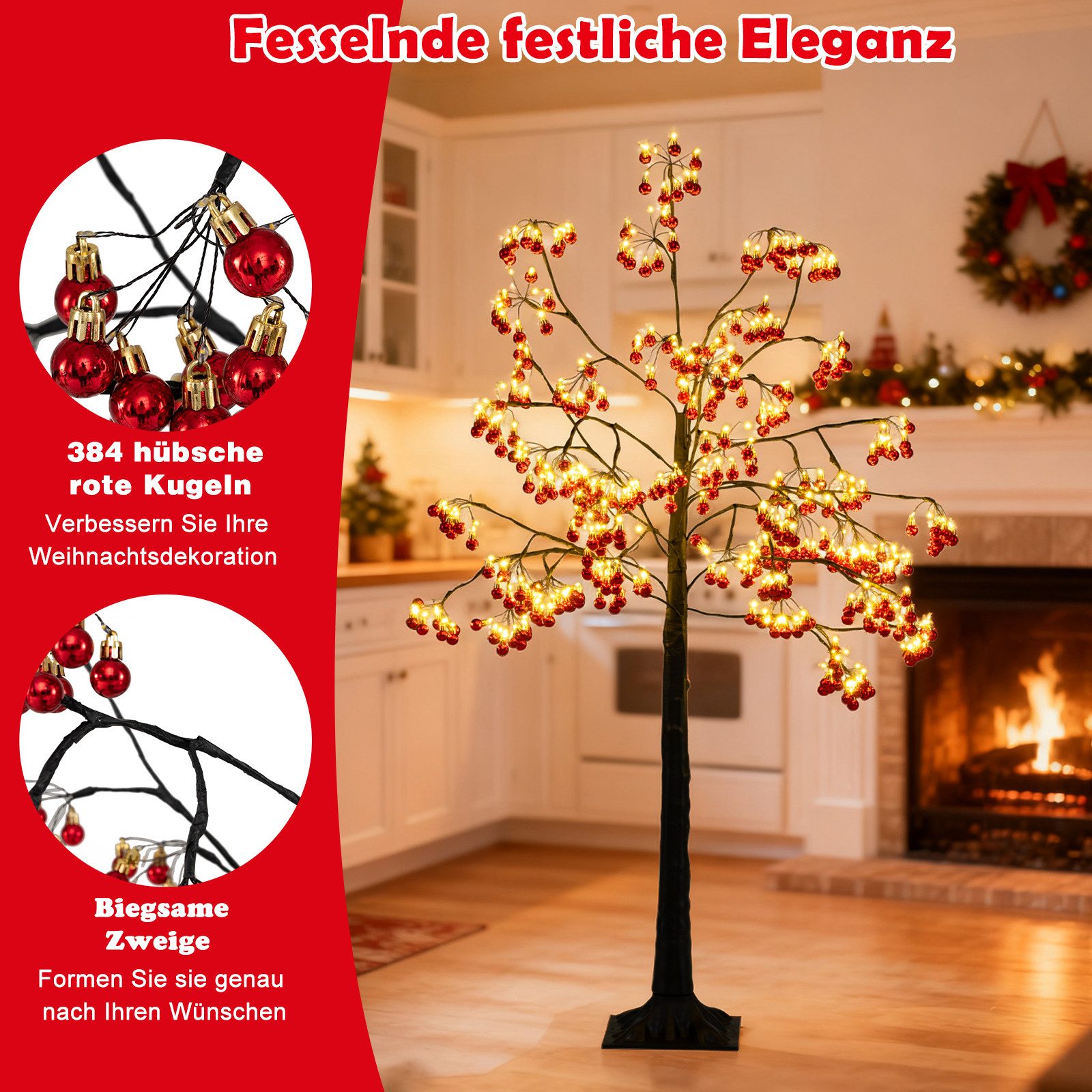 COSTWAY Dekobaum (1 St), Lichterbaum, LED-Baum, 150cm Dekobaum, Weihnachtsdeko