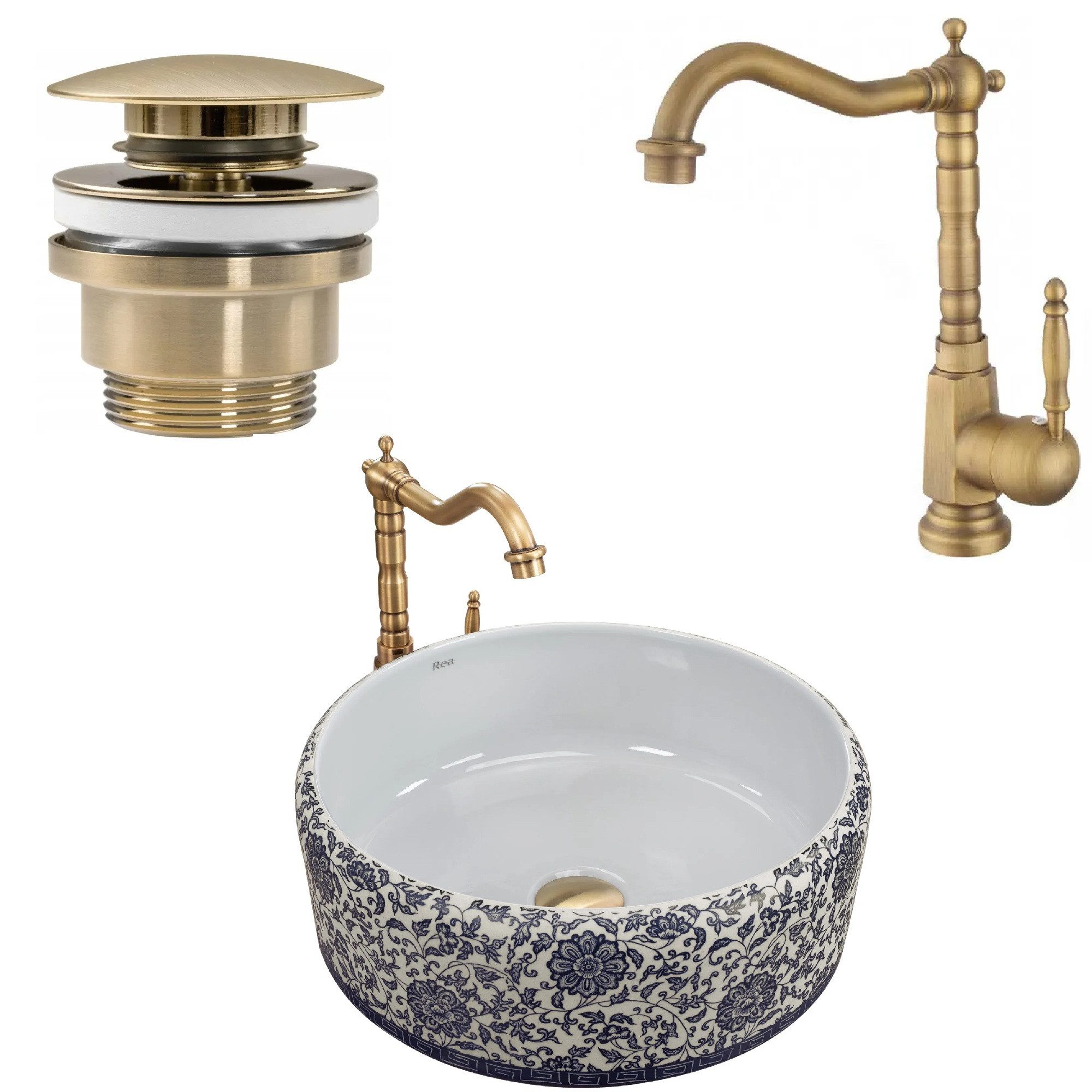 wohnwerk.idee Aufsatzwaschbecken Waschbecken Vintage Blau Ornamente günstig online kaufen