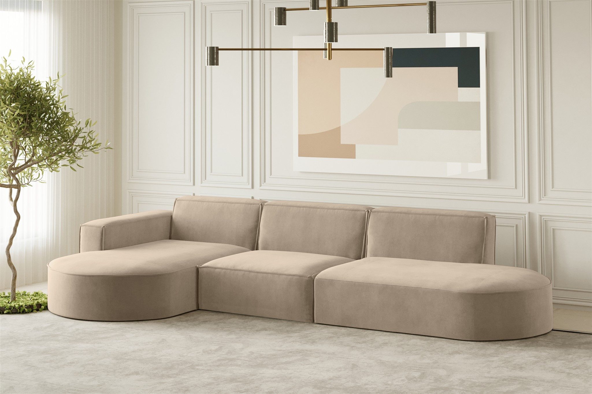 Fun Möbel Ecksofa Designersofa PALMA mit Ottomane in Stoff Noel oder Scala, Ottomane links oder rechts, Rundumbezug