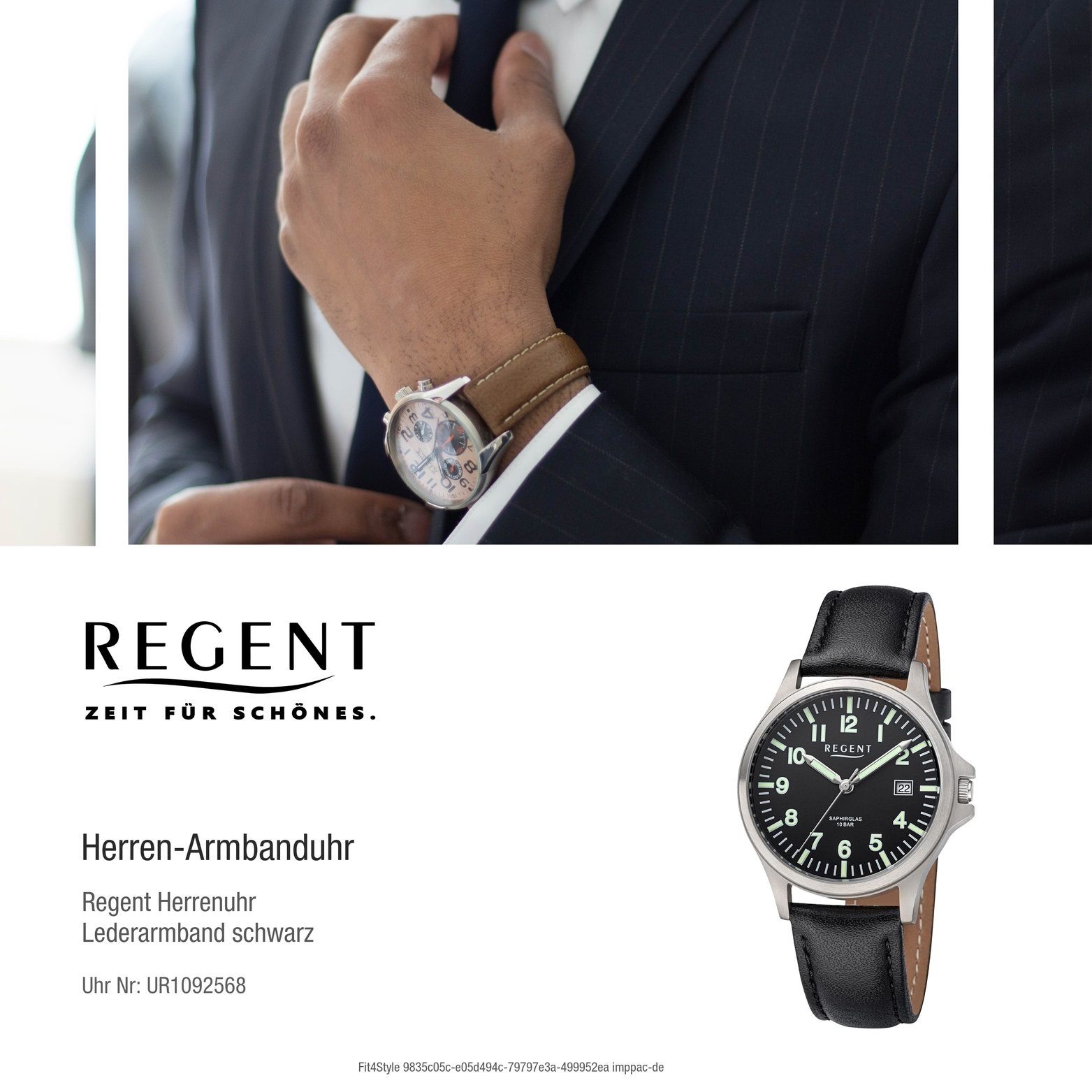 rundes Regent Gehäuse, Herrenuhr Regent groß Herren (ca. schwarz, Analog, extra Lederarmband Quarzuhr 36mm) Armbanduhr