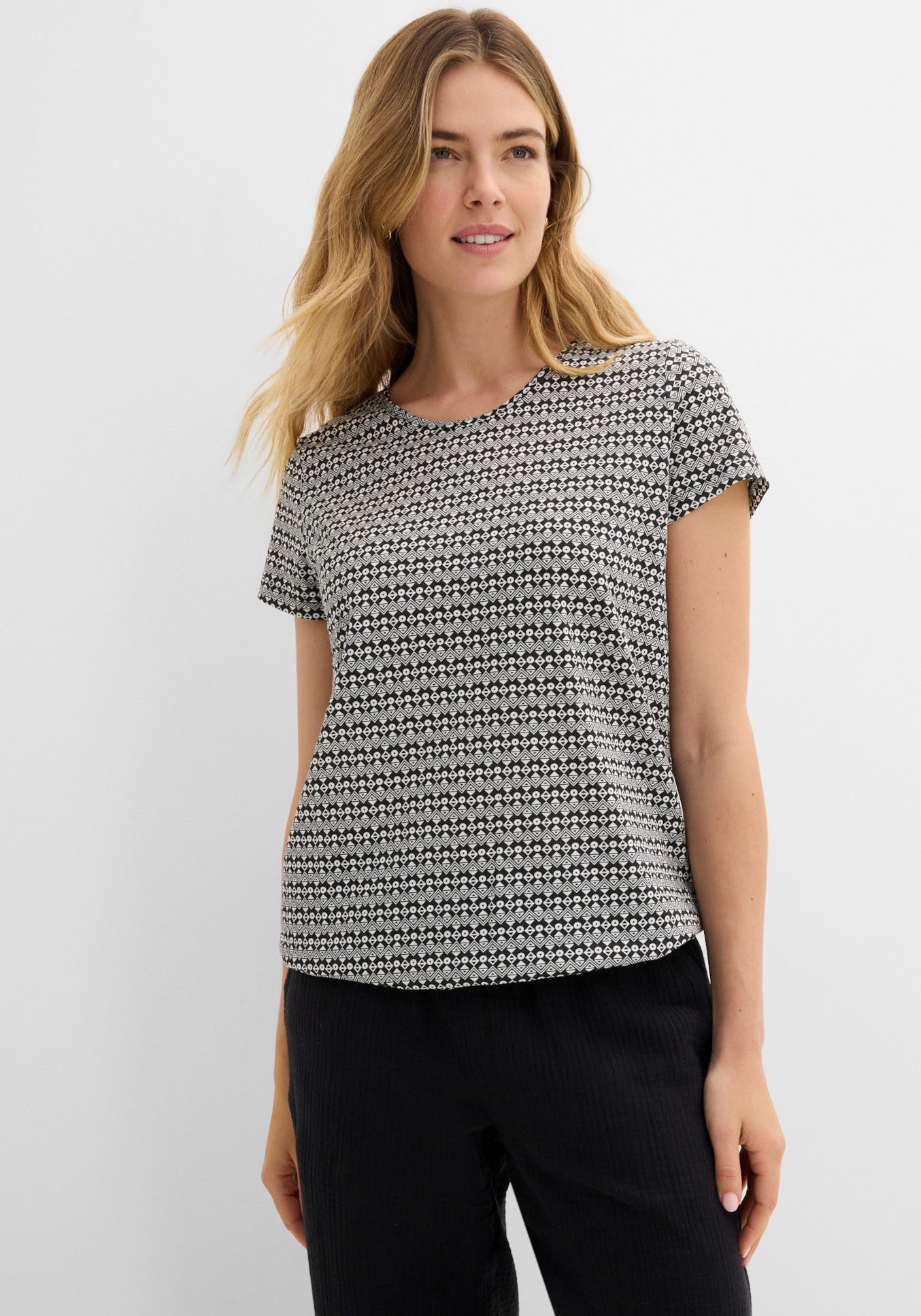 bonprix T-Shirt Loose Fit, Kurzarm, mit elastischen Bündchen, mit All-Over Print