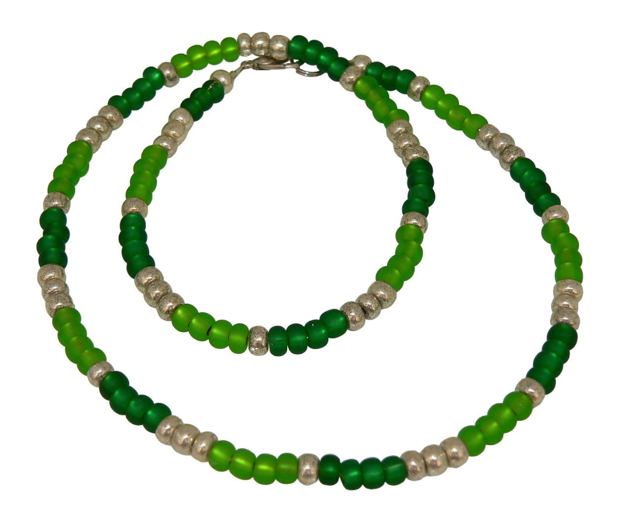 traumschmuck Kette ohne Anhänger 032g Halskette Glasperlen 4mm matt hell dunkelgrün silber (Geschenk, Muttertag, Weihnachten, Geburtstag, Valentinstag, incl. Schmuckbox), handgefertigt, Made in Germany