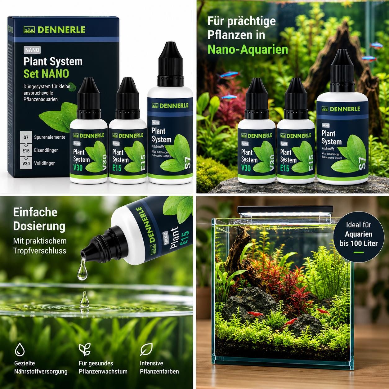 DENNERLE Aquarien-Substrat Dennerle Plant System Set Nano 3-Komponenten Pflanzendünger flüssig, (Packung)
