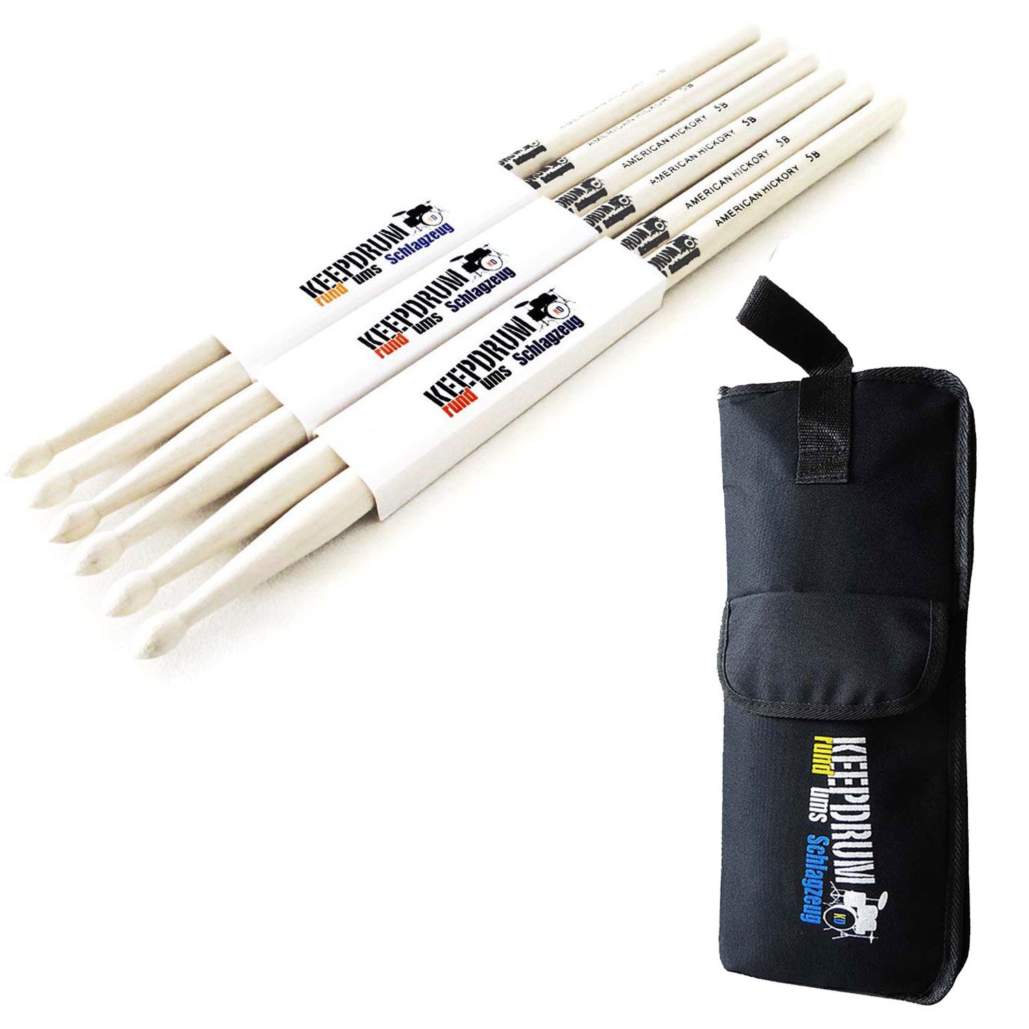 keepdrum Барабанные палочки keepdrum Schlagzeugstöcke 5B 3 Paar mit Stickbag (Drumsticks, Барабанные палочки), Барабанные палочки 3 Paar mit Stickbag