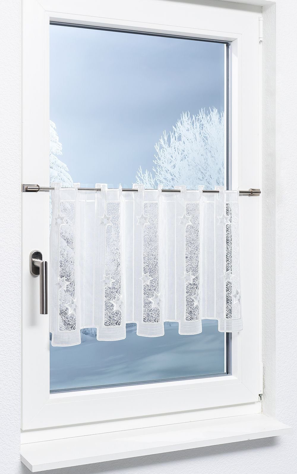 Plauener Spitze® Scheibengardine Sternenstaub (1 St), transparent, HxB 40x48cm
