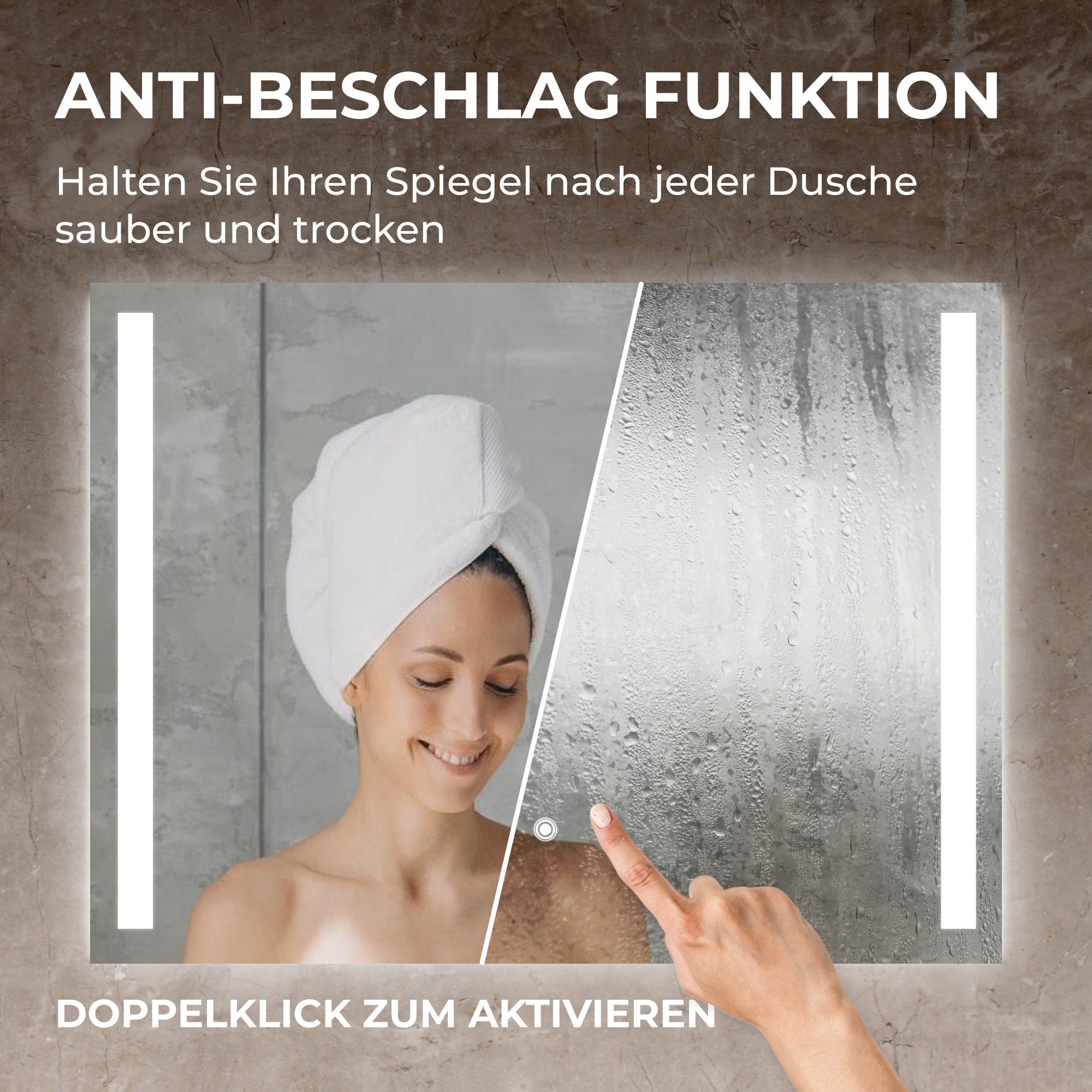 Bringer Badspiegel BRS103, Badezimmerspiegel mit Anti-Beschlag und Speicherfunktion