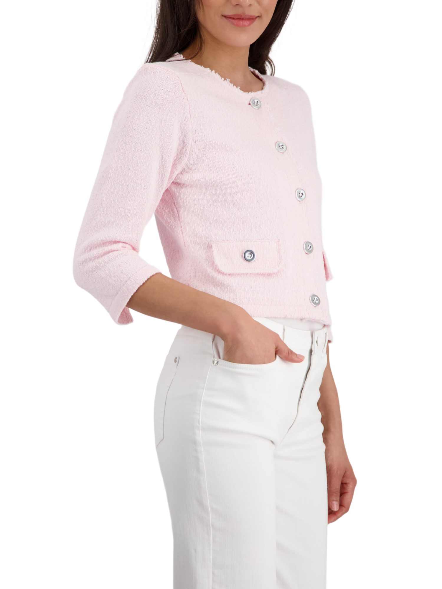 Monari Strickjacke rosa,Casual,Baumwolle,Strukturiert,Rundhals,3/4 Arm,Casual Fit