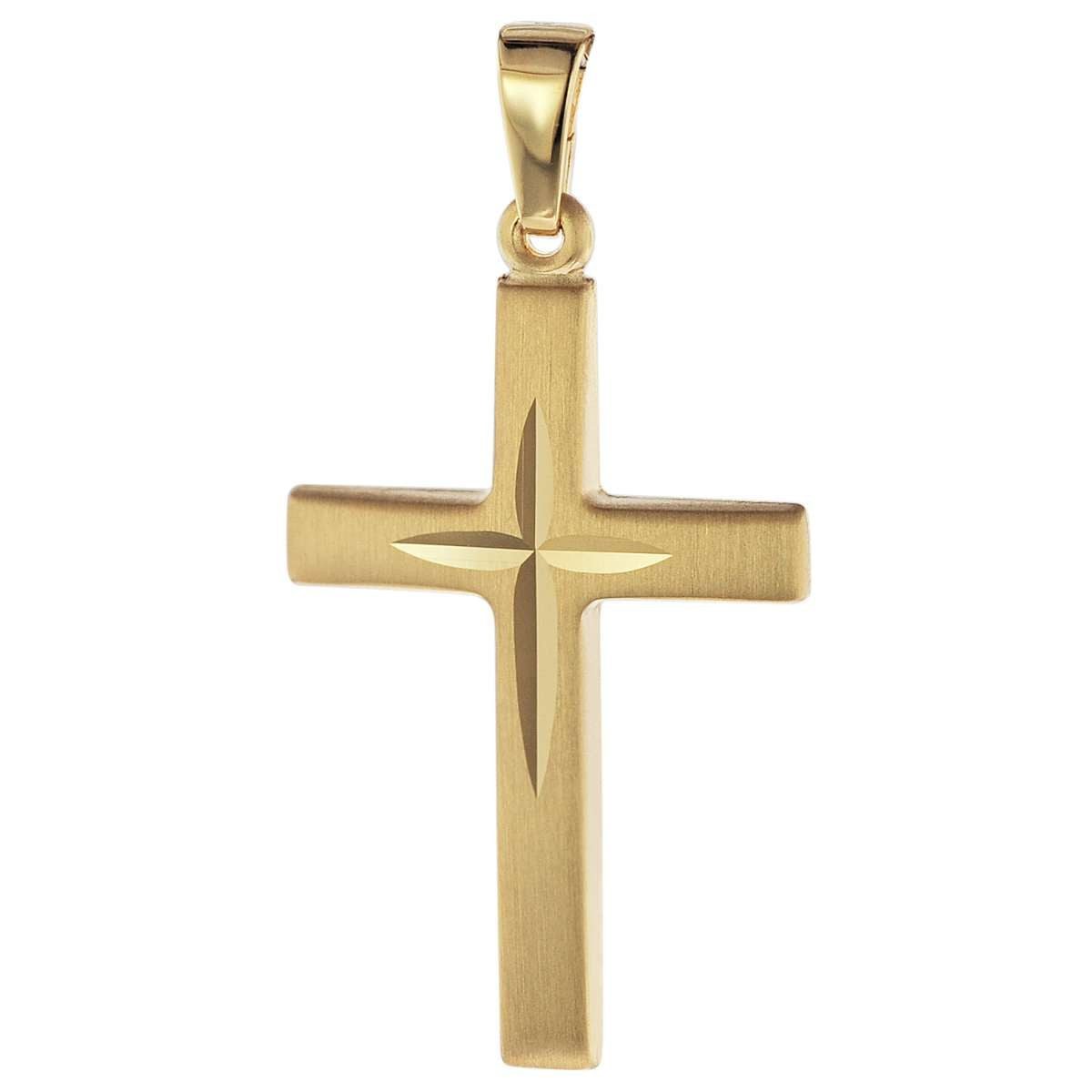 trendor Kreuzanhänger 75087, Kreuz-Anhänger 585 Gold/14 Karat 31 x 16 mm