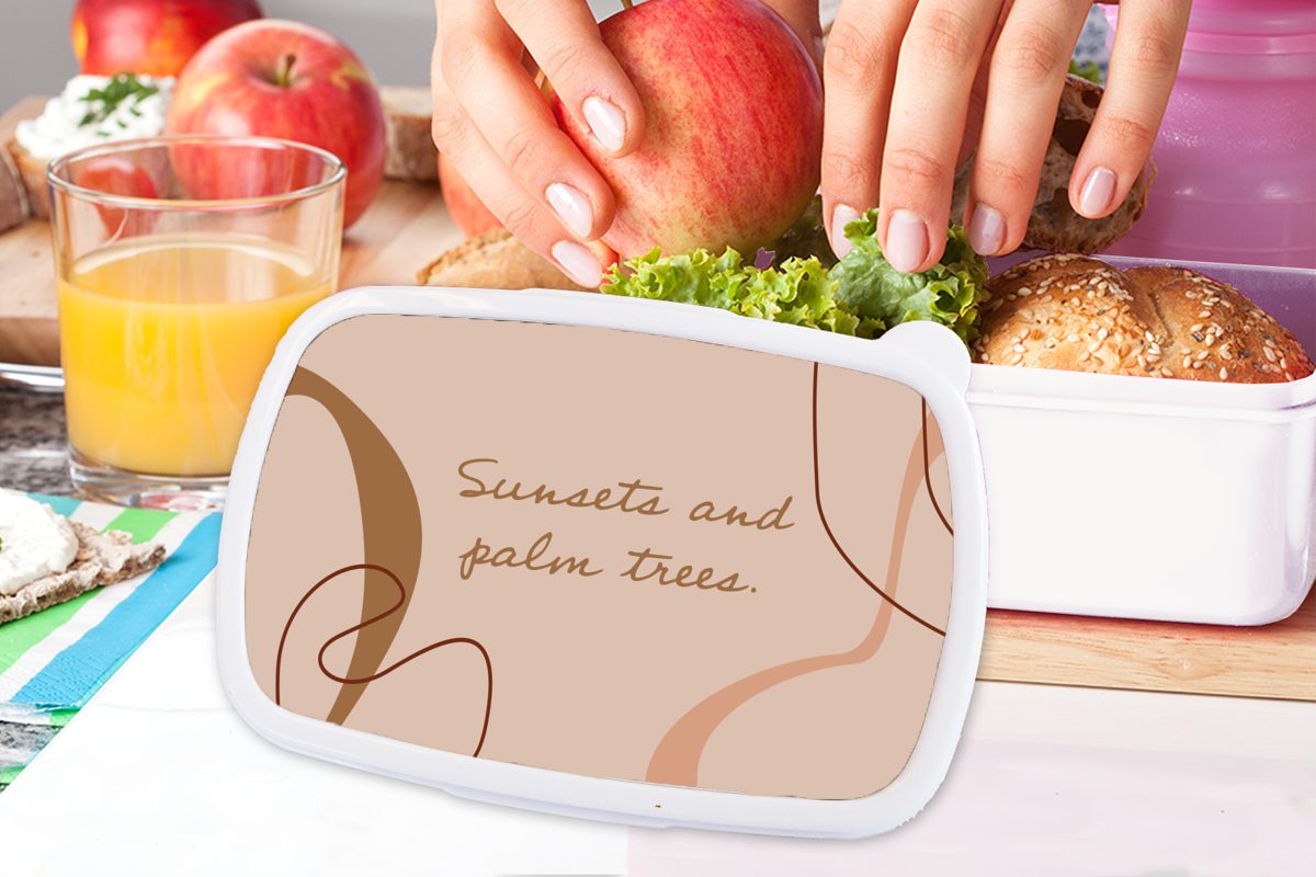 Lunchbox Kinder für Jungs Erwachsene, Zitate MuchoWow Brotdose, für und - - (2-tlg), Brotbox Kunststoff, Sommer Linienkunst, weiß Mädchen und