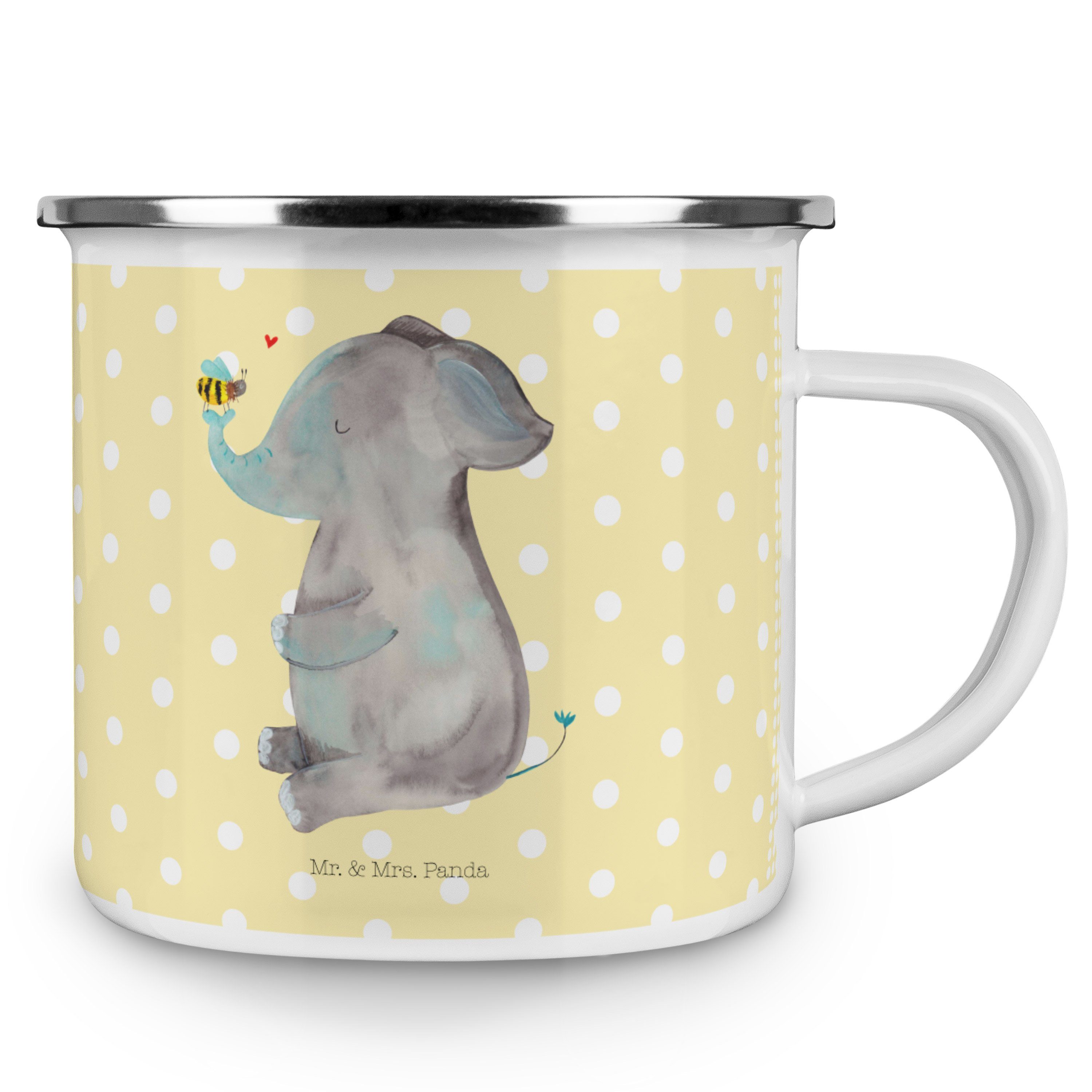 - Becher Elefant & Geschenk, Pastell Mr. Panda Emaille & Biene Cam, Edelstahl Trinkbecher, Gelb - Mrs.