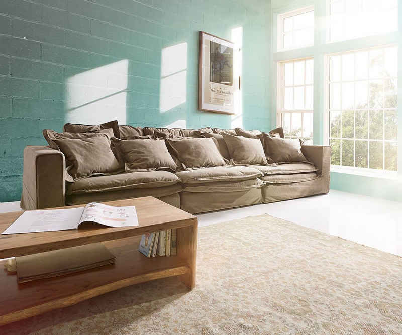 DELIFE Big-Sofa Sharona, Braun 337x117 cm mit Kissen Hussensofa