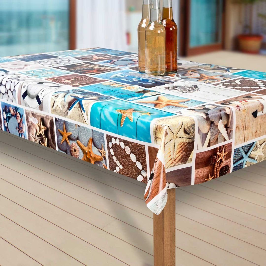 laro Tischdecke Wachstuch-Tischdecken Abwaschbar Strand. Sand. Muschel. rec günstig online kaufen