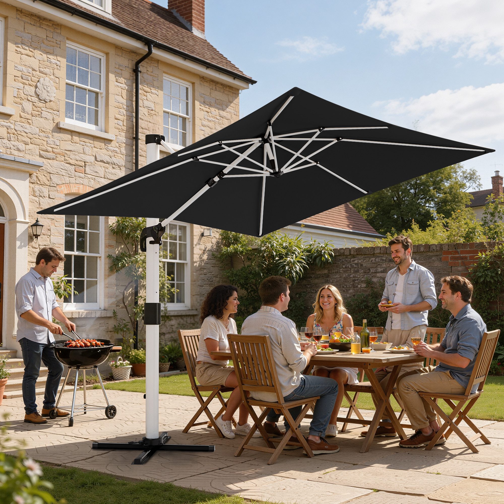 HOMALL Sonnenschirm 300x400 cm Ampelschirm mit Ständer, 360 Grad drehbar, UV-Schutz 50+, 300*400CM, φ330CM, 270*270CM, Gewicht 18-28KG, faltbar, geeignet für Ga – Bild 2 von 5