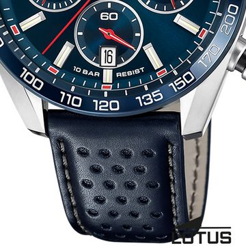 Lotus Chronograph Lotus Herrenuhr Leder blau Lotus Classic, (Chronograph), Herren Armbanduhr rund, groß (ca. 44,5mm), Edelstahl