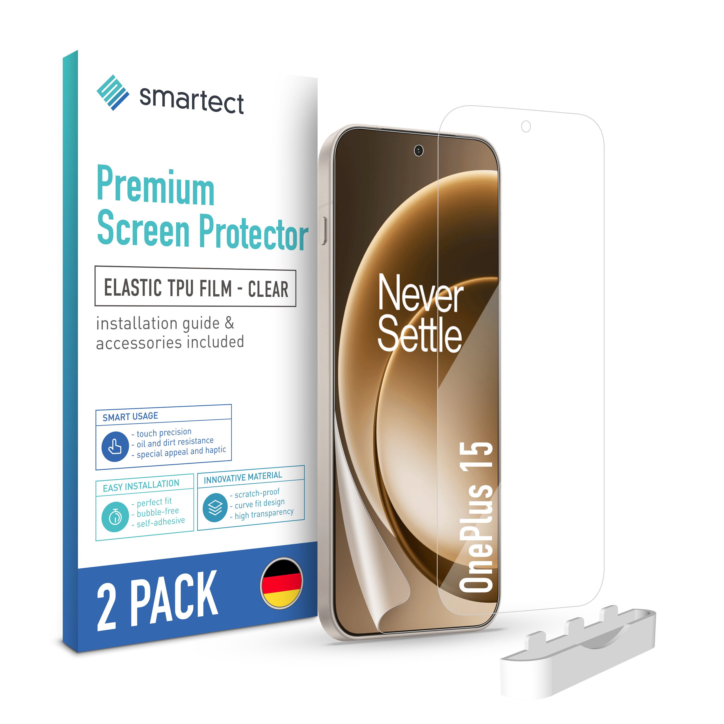 smartect Displayschutzfolie 2X TPU Schutzfolie Klar für OnePlus 15 für OnePlus 15, Set, 2 Stück, Ultra-klar, Kratzfest, Blasenfrei, Oleophob, Fingerabdruck kompatibel