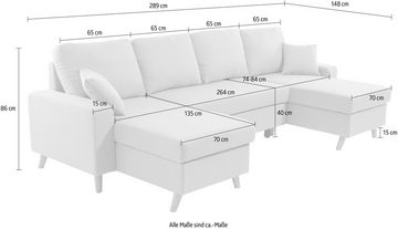 GEPADE Wohnlandschaft Goldi, U-Form, mit Schlaffunktion, doppeltem Bettkasten und Zierkissen