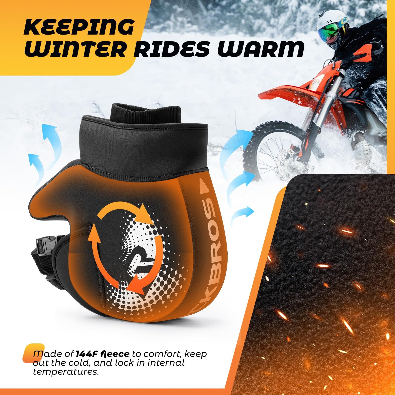 ROCKBROS Motorradhandschuhe Winter Lenker Wärmer Lenkerhandschuhe für Motorrad Warme Winddichte Einfache Montage und Demontage