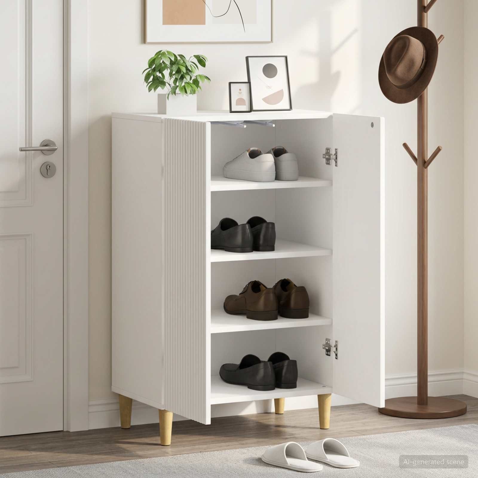 furnicato Schuhschrank ARNHEM 59,5 x 39,5 x 90 cm Weiß (1-St) Feuchtigkeitsbeständiges Schuhregal mit umkehrbarer Türmontage