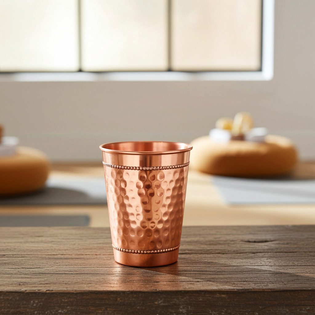 Yogishop Becher Kupferbecher gehämmert, 300 ml, 1-tlg., Kupfer, Edler Design-Wasserbecher aus Kupfer.