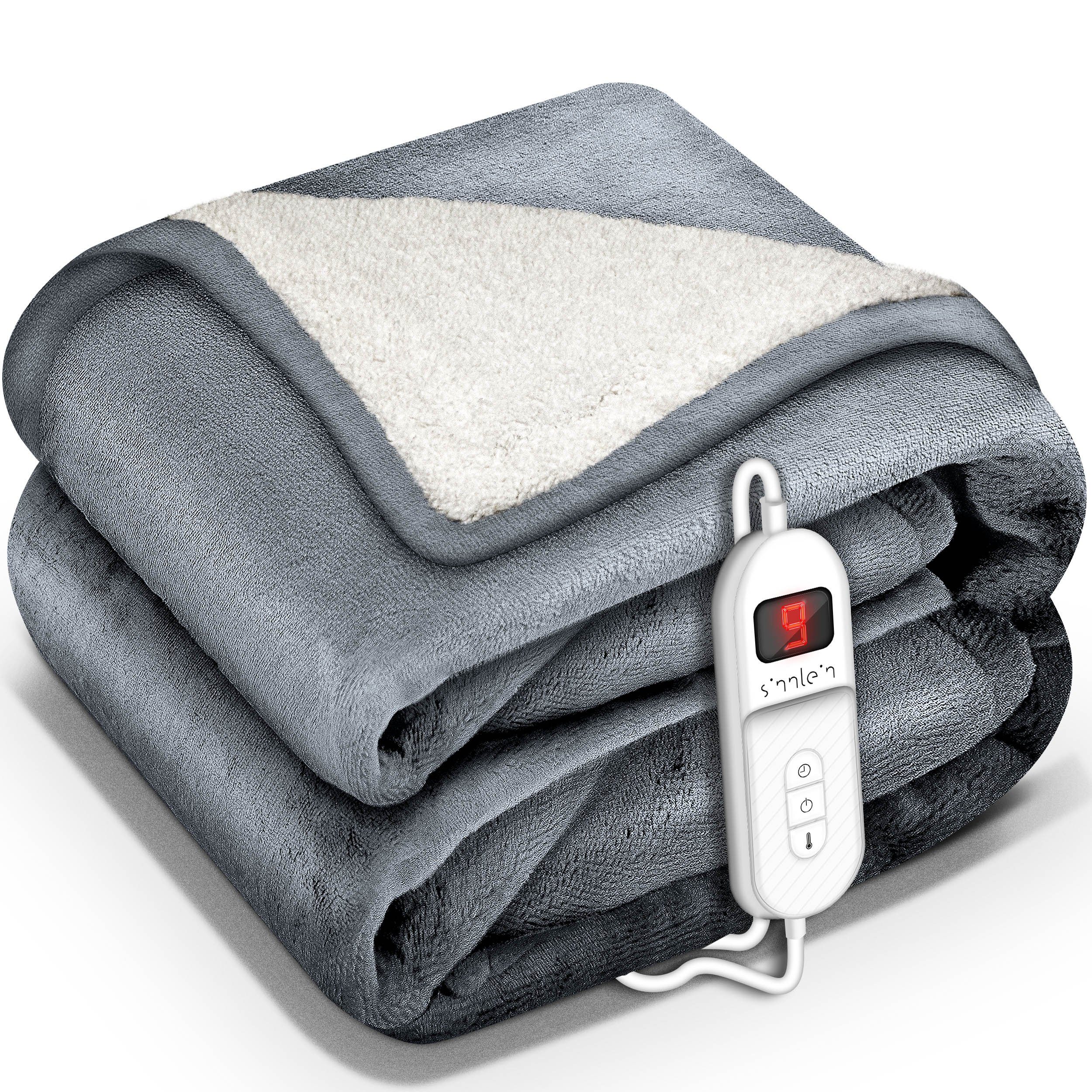 sinnlein Heizdecke mit Abschaltautomatik Elektrische Wärmedecke, mit 9 Temperaturstufen Kuscheldecke Bett, Sofa, Decke elektrisch mit Timer Digitalanzeige, 9 Temperaturstufen