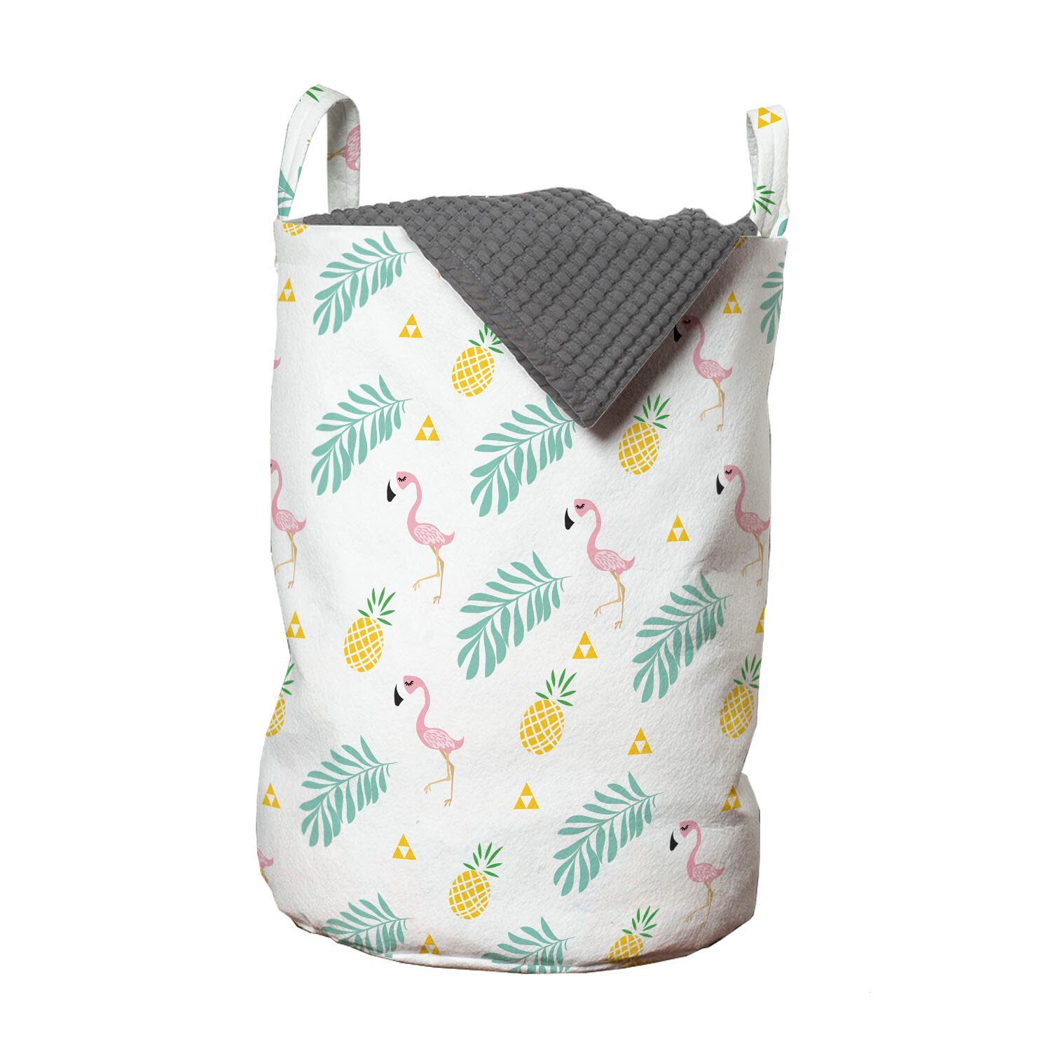 Abakuhaus Wäschesäckchen Wäschekorb mit Griffen Kordelzugverschluss für Waschsalons, Tropisch Flamingo Vögel Ananas