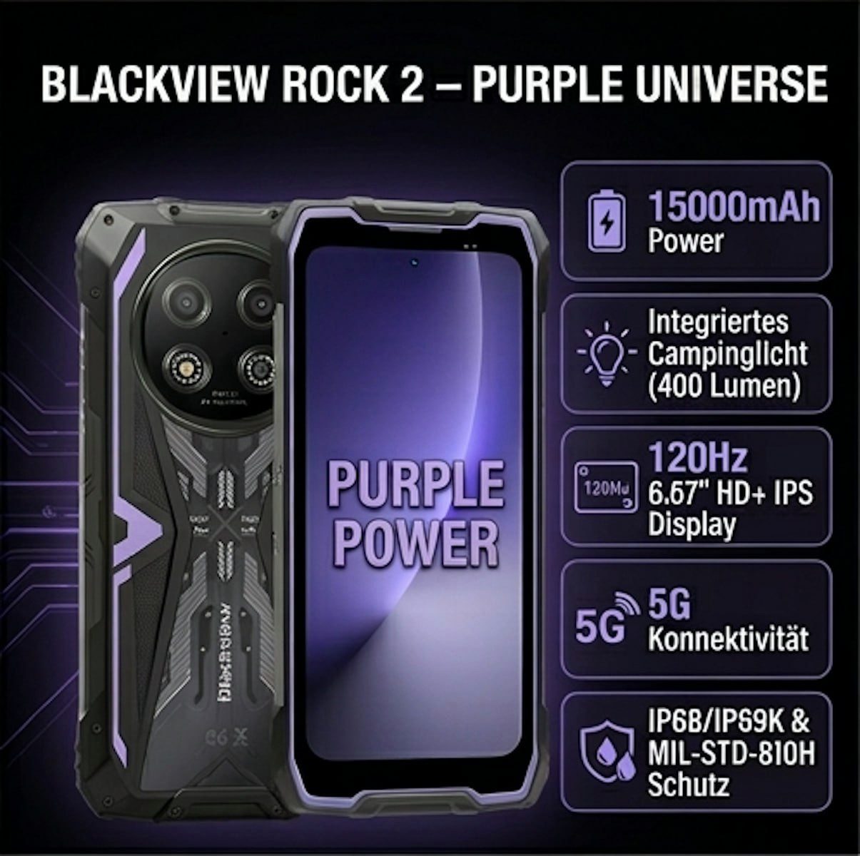 blackview 5G Outdoor Smartphone 15000mAh Akku 24GB RAM 120Hz Display Smartphone (16.94 cm/6.67 Zoll, 256 GB Speicherplatz, 16 MP Kamera)